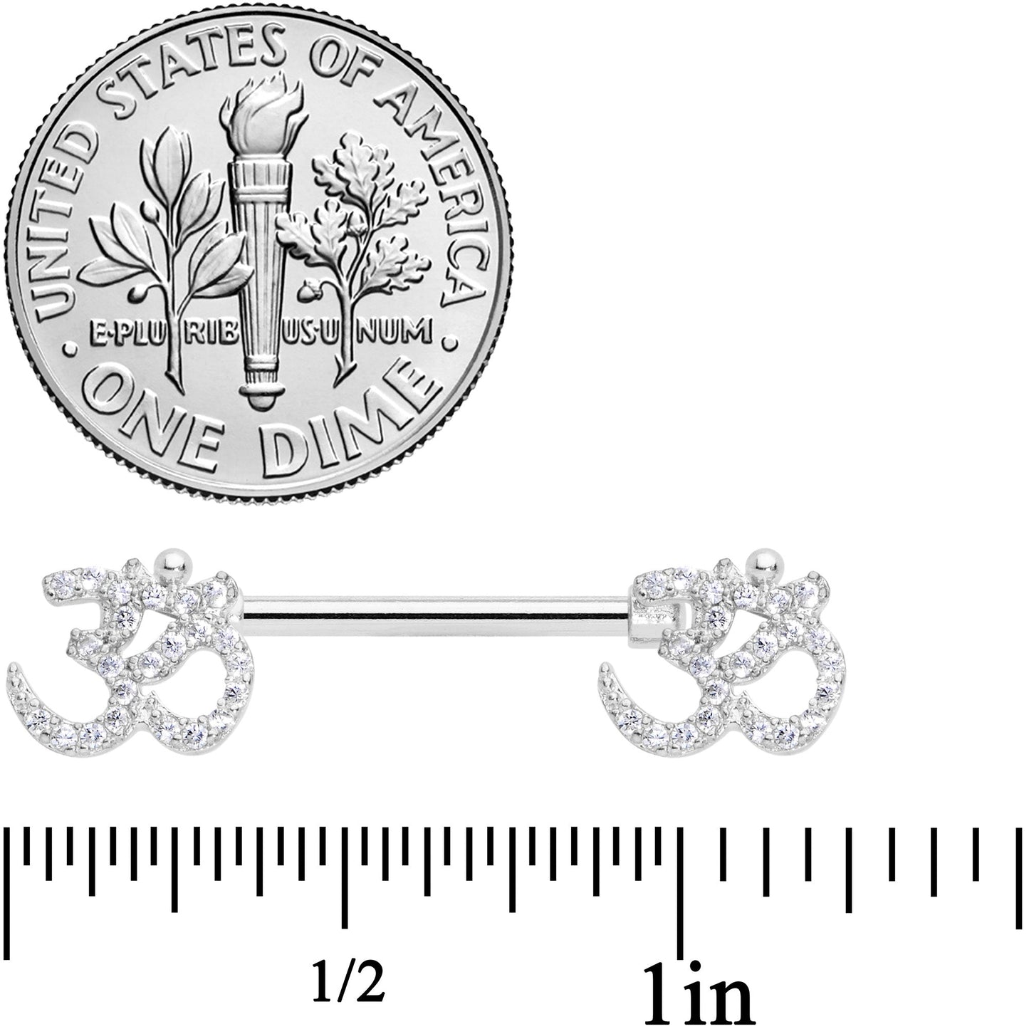 14G 9/16 Clear CZ Gem Amazing Om Barbell Nipple Ring Set