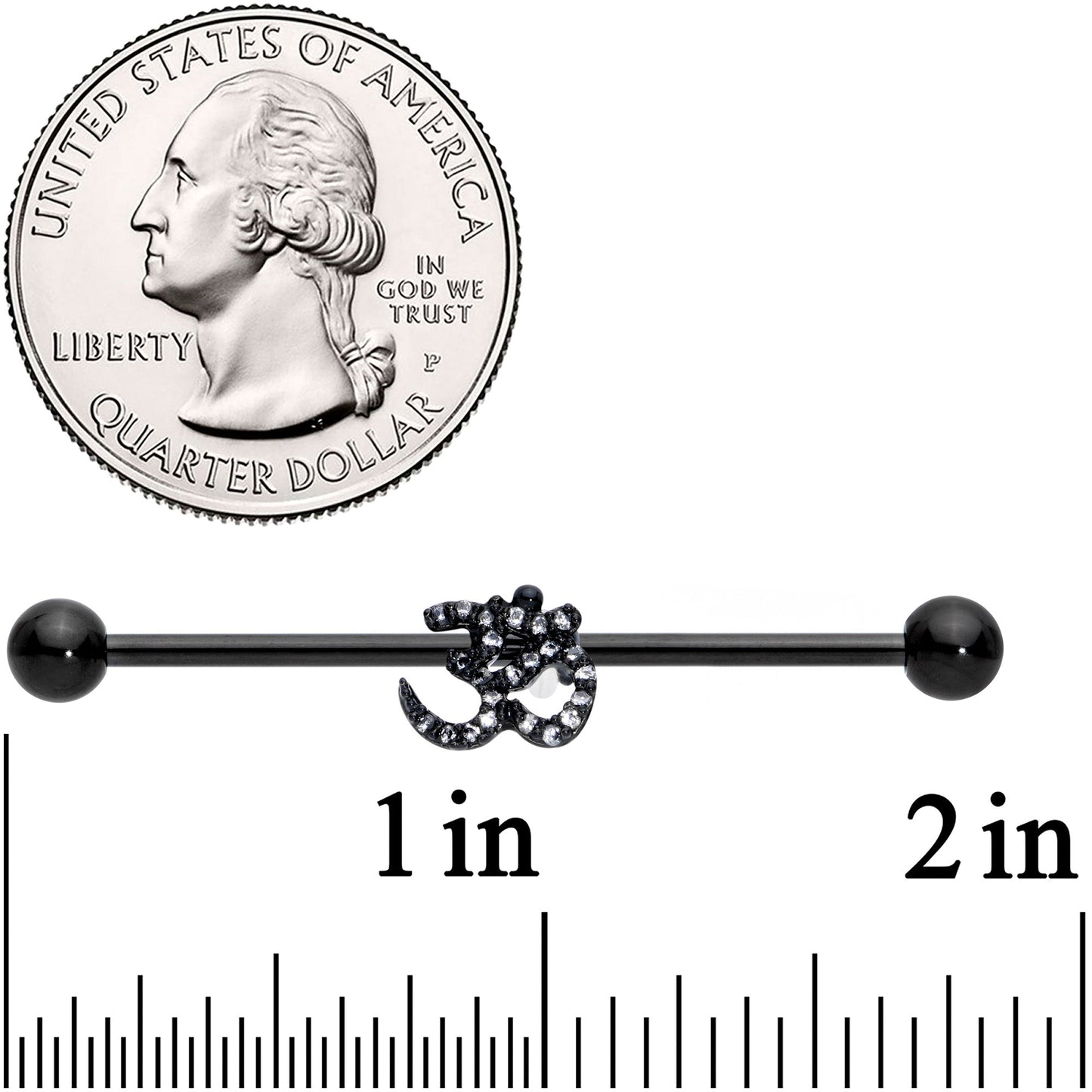 14G Clear CZ Gem Black Amazing Om Industrial Barbell 38mm