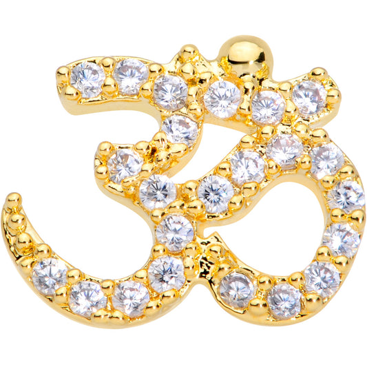 18G 3/8 Clear CZ Gem Gold Tone Amazing Om Nose Hoop