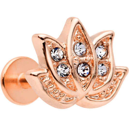 16G 5/16 Clear Gem Rose Gold Tone Lotus Labret Monroe Tragus