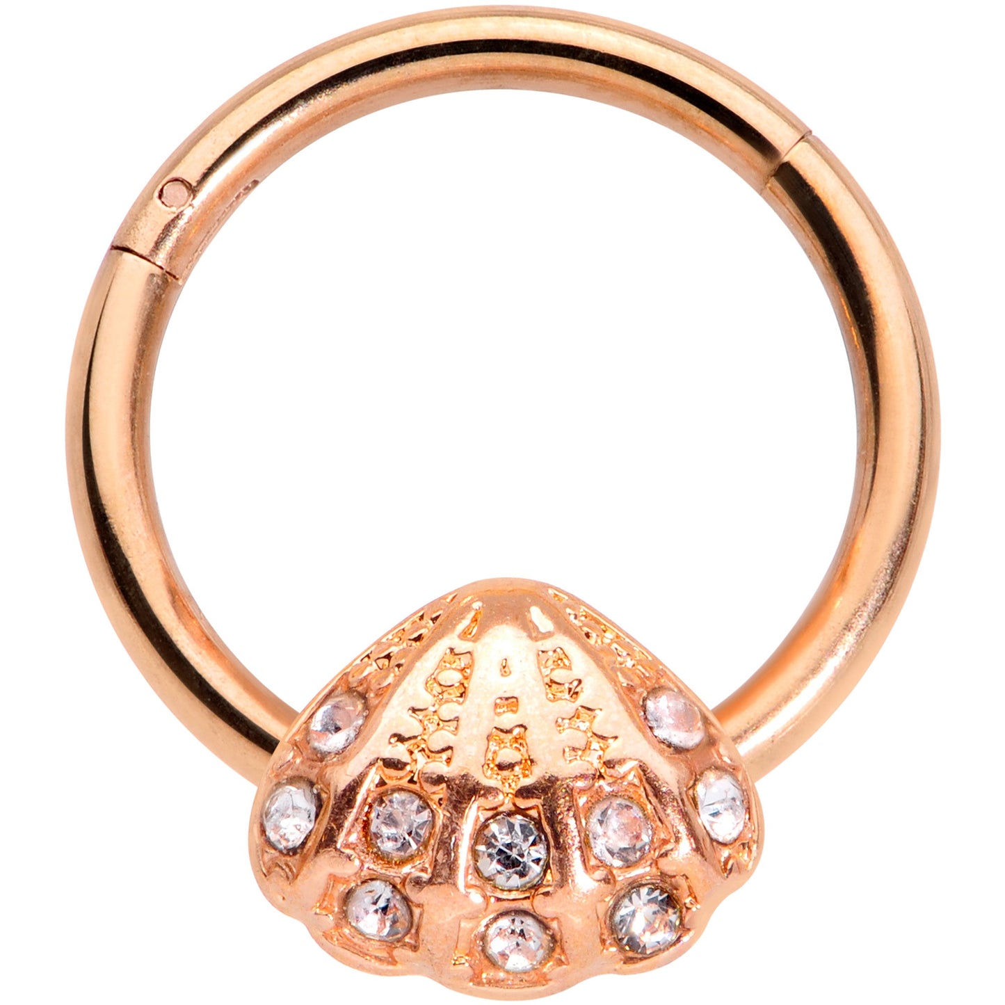 16G 3/8 Clear Gem Rose Gold Tone Shell Hinged Segment Ring