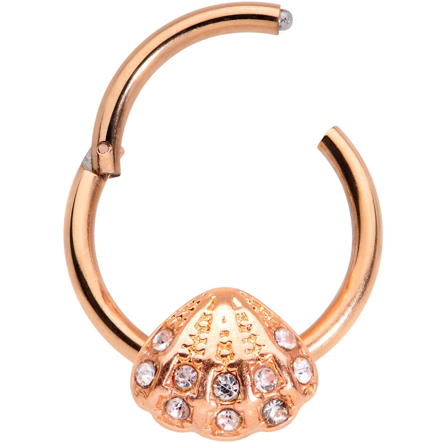 16G 3/8 Clear Gem Rose Gold Tone Shell Hinged Segment Ring
