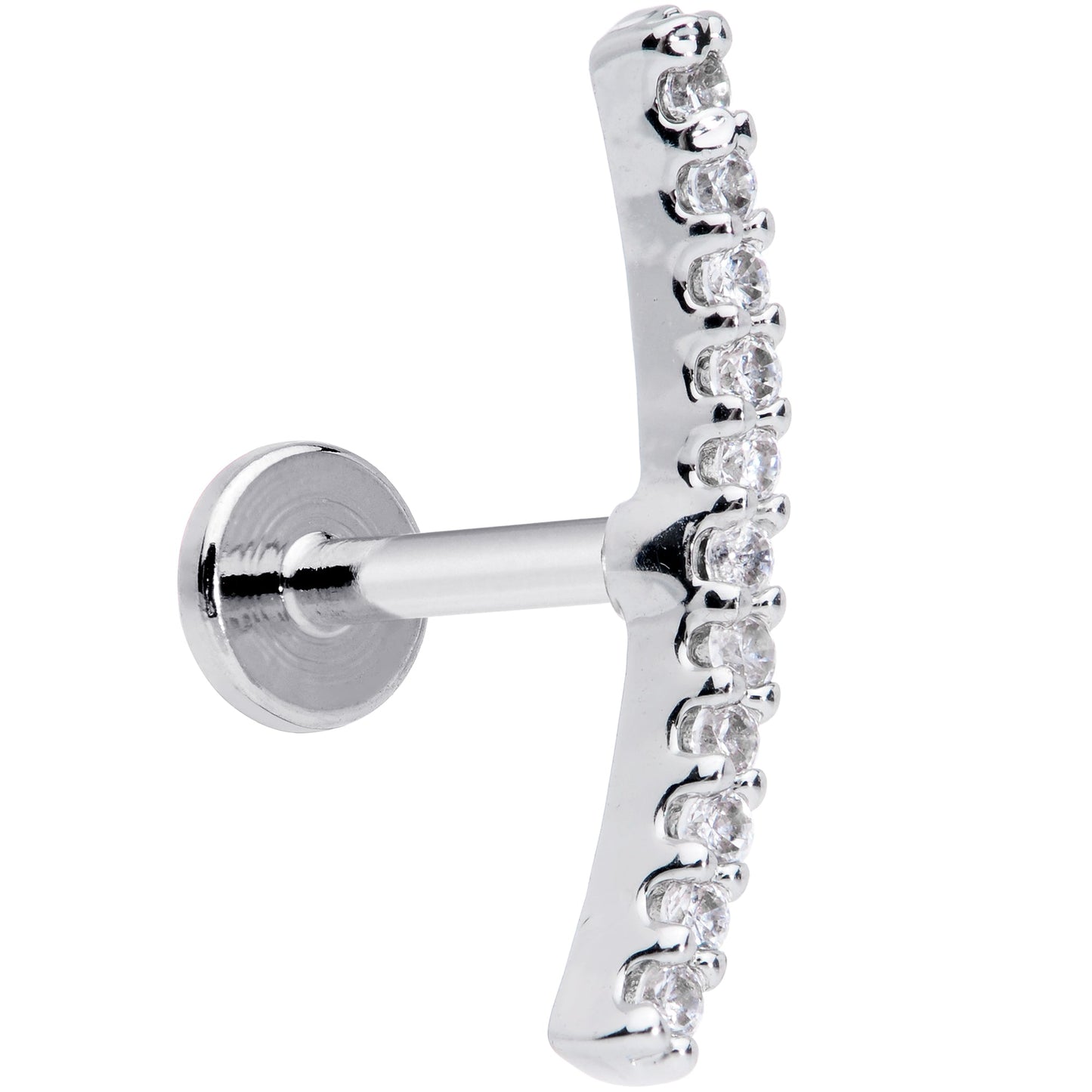 16G 1/4 Clear CZ Gem Curve Internal Thread Labret Monroe Tragus