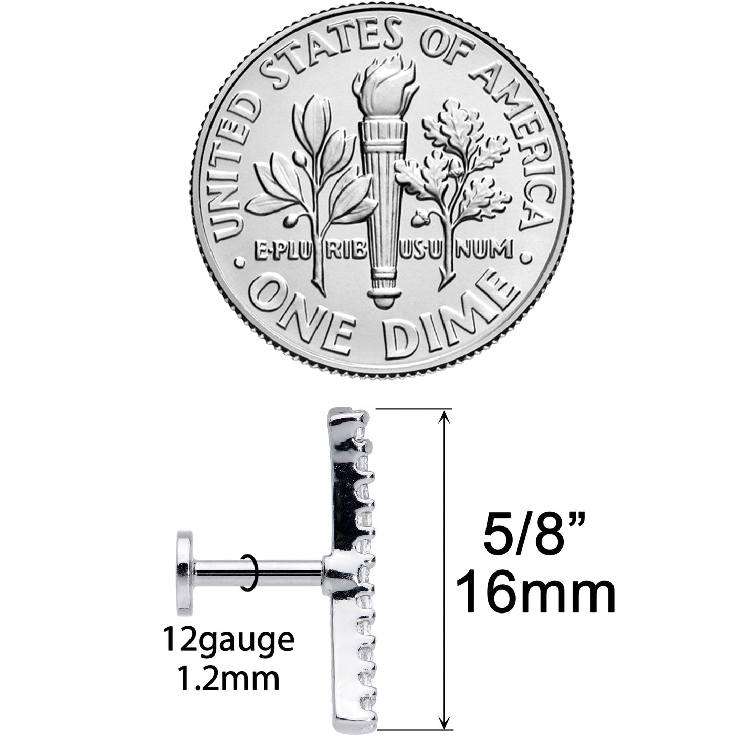 16G 1/4 Clear CZ Gem Curve Internal Thread Labret Monroe Tragus