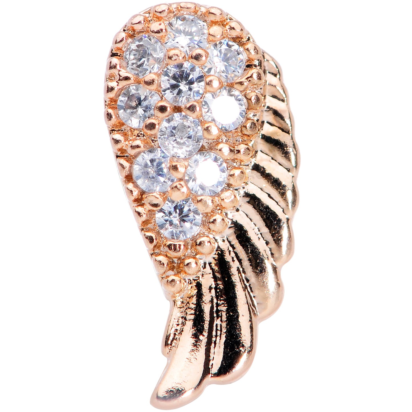 16G 5/16 Clear CZ Gem Rose Gold Tone Internal Thread Wing Labret