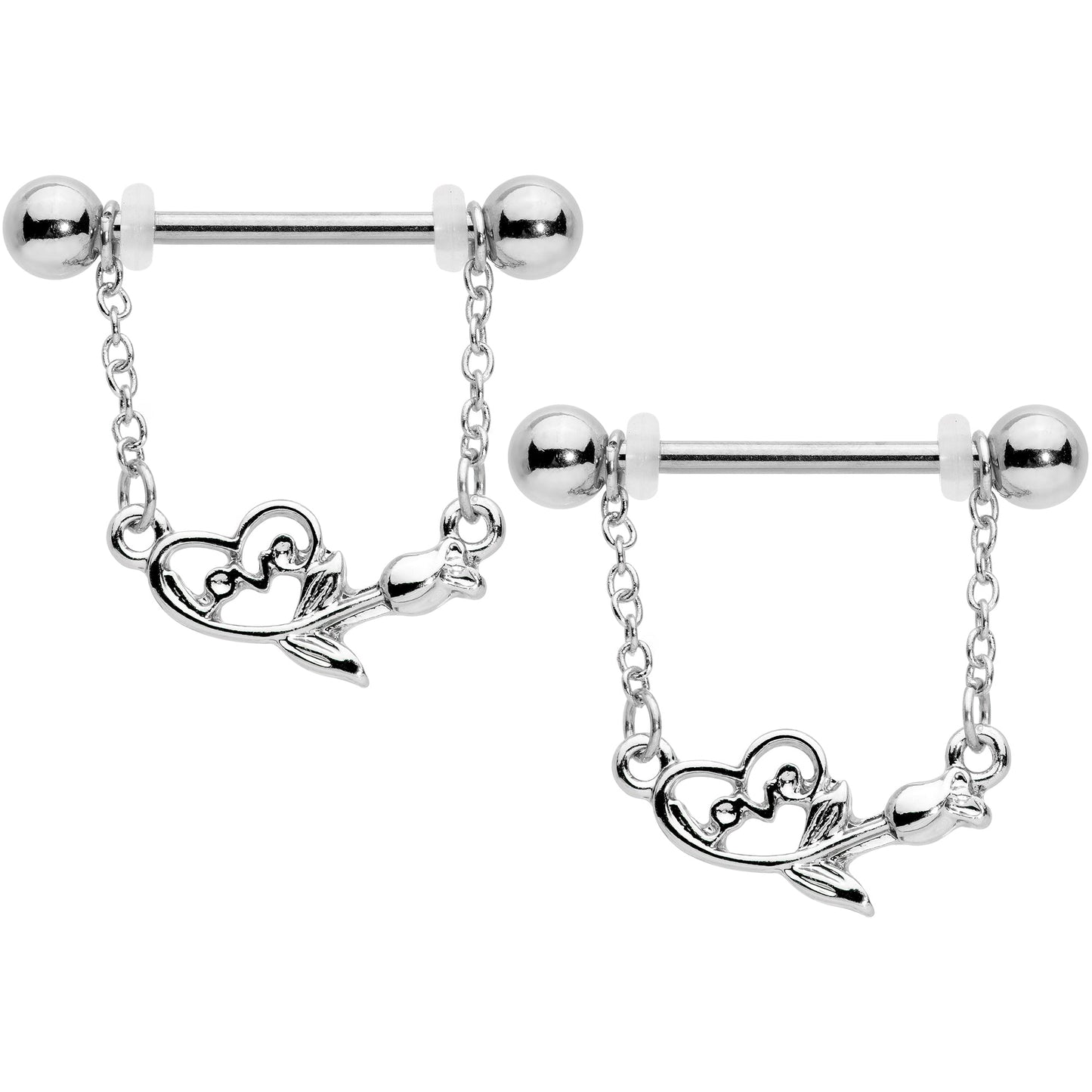 14G 11/16 Love Rose Dangle Nipple Ring Set