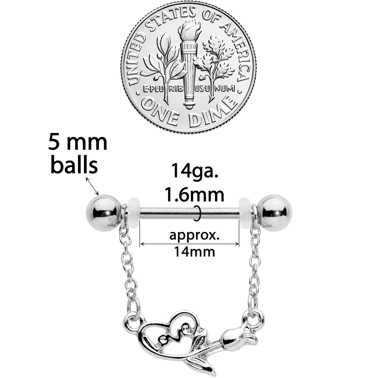 14G 11/16 Love Rose Dangle Nipple Ring Set