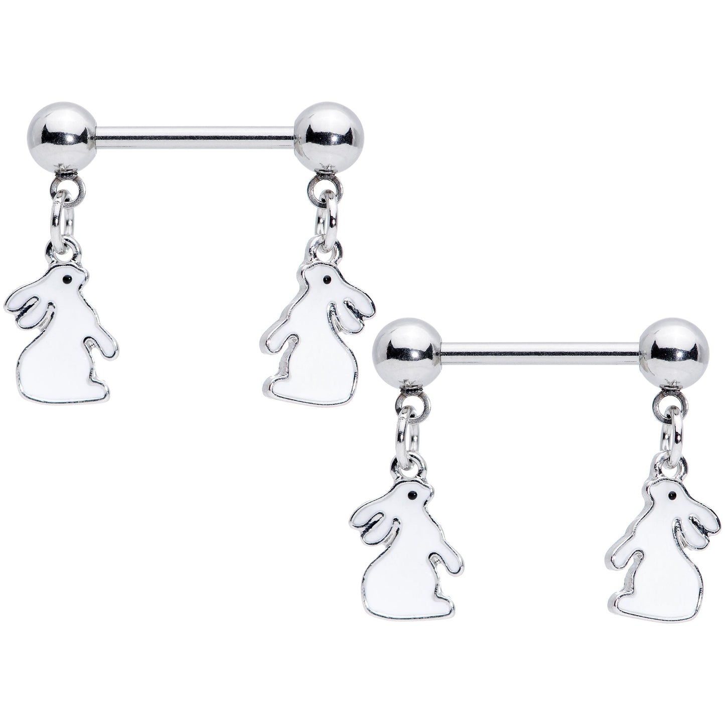 14G 9/16 Glow in the Dark Easter Bunny Dangle Nipple Ring Set