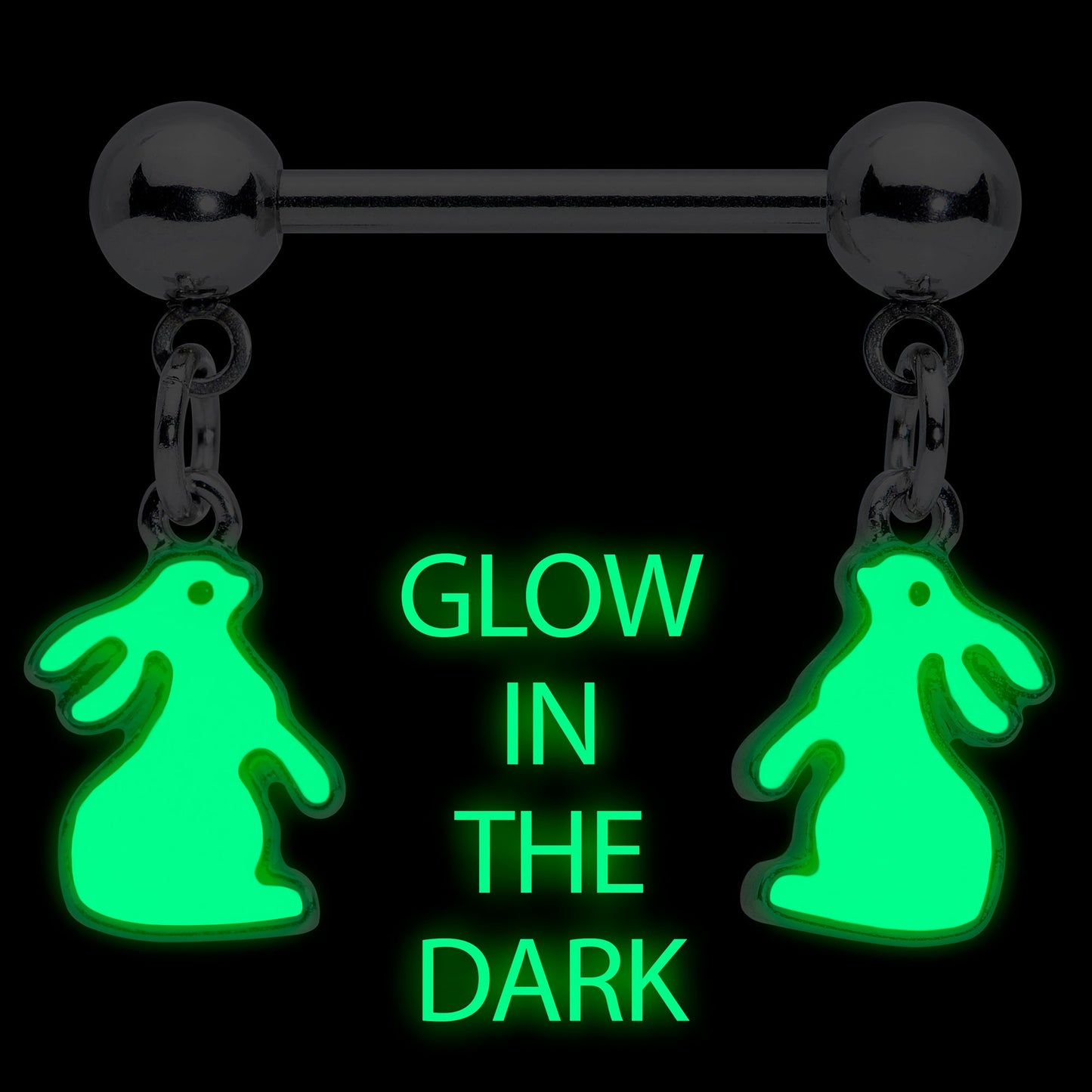 14G 9/16 Glow in the Dark Easter Bunny Dangle Nipple Ring Set