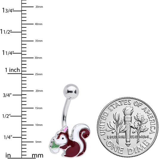 Brown White Snacking Squirrel Belly Ring
