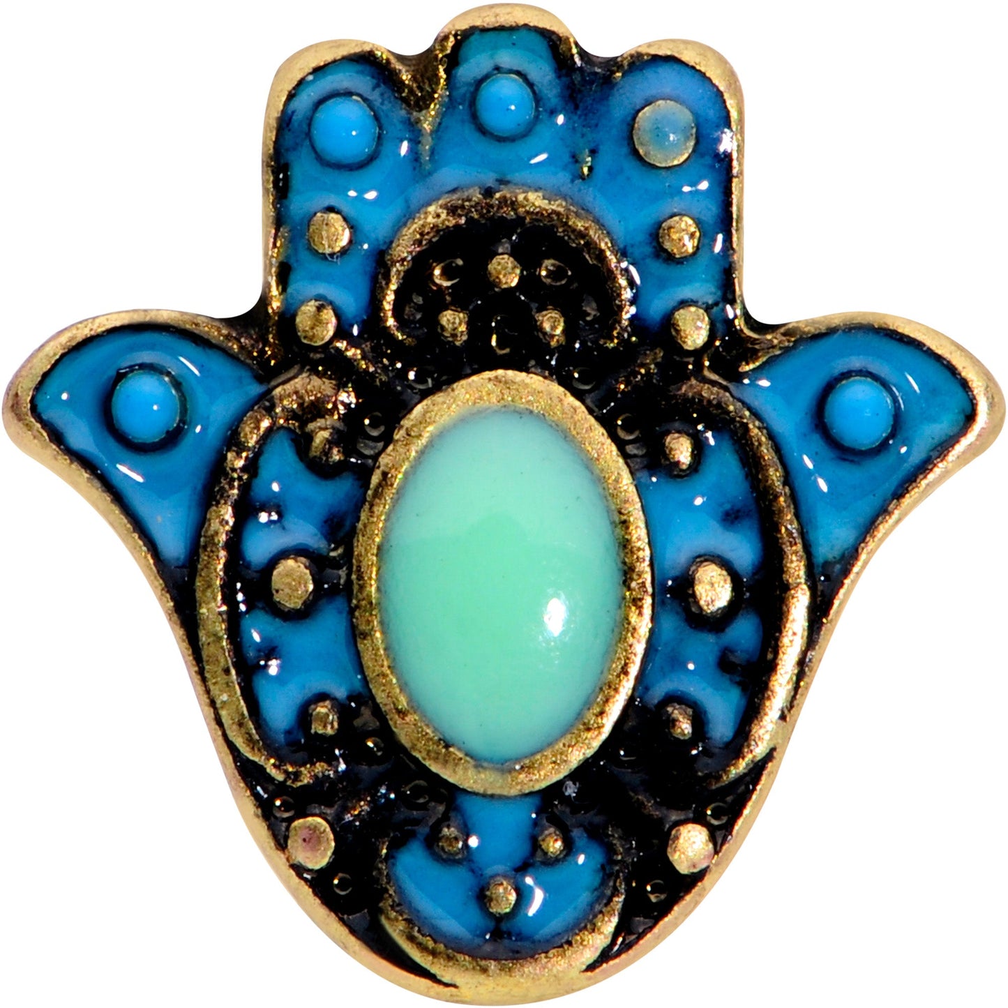 16G 1/4 Gold Tone Aqua Ornate Hamsa Hand Cartilage Tragus