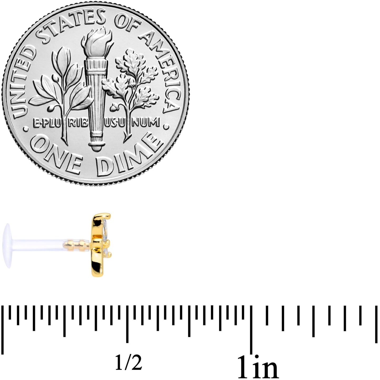 16G 5/16 Clear CZ Gem Gold Tone Heart Labret Tragus Set of 3