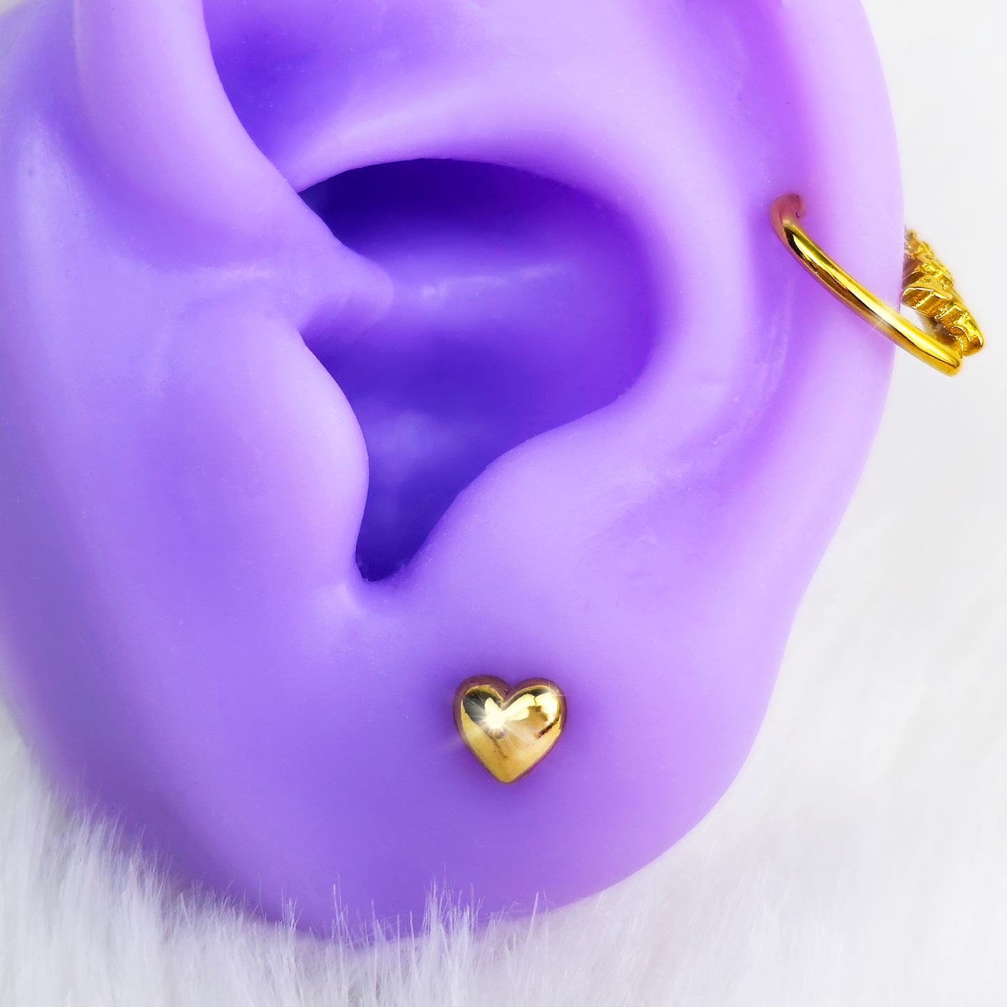 16G 5/16 Clear CZ Gem Gold Tone Heart Labret Tragus Set of 3