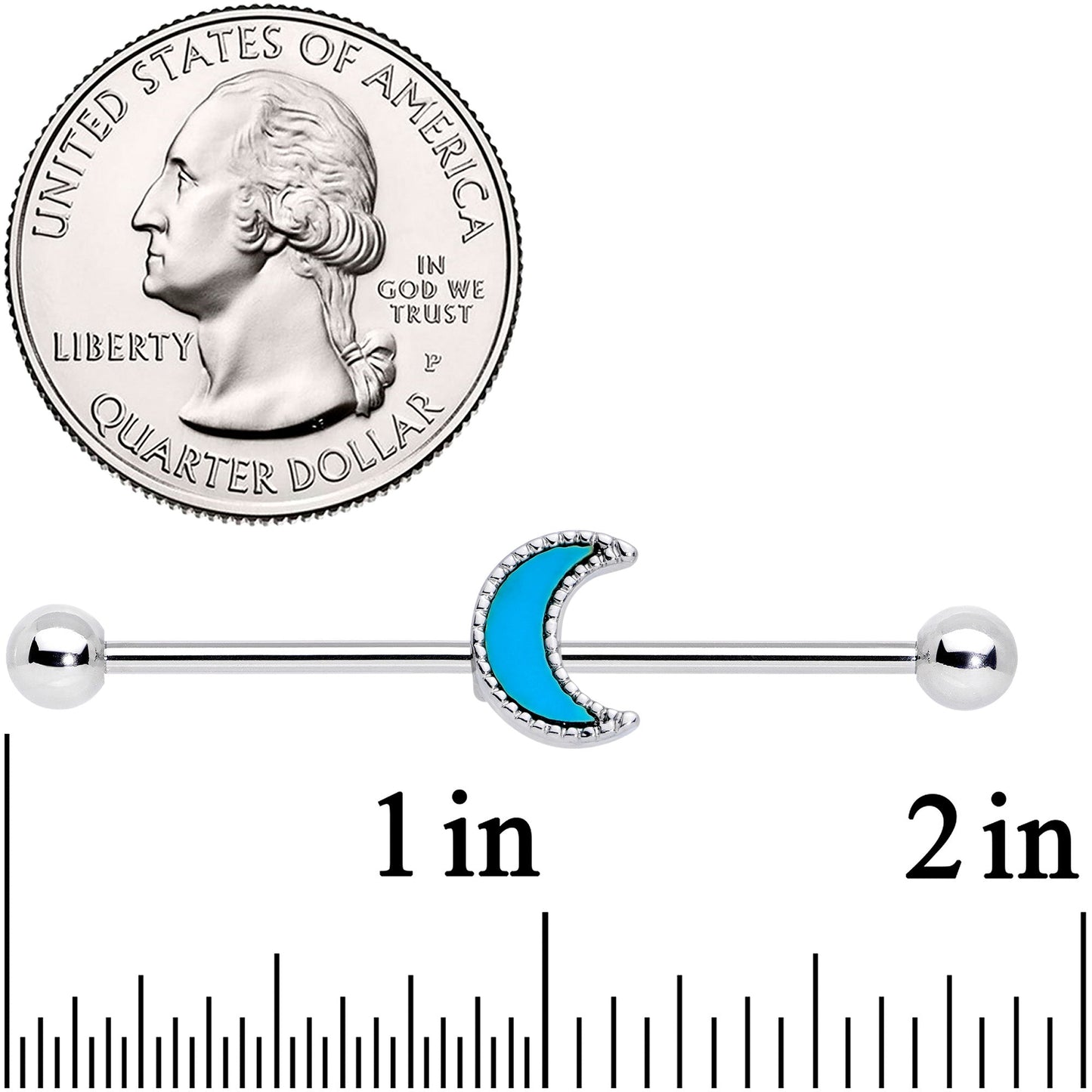 14G  Faux Turquoise Crescent Moon Industrial Barbell 38mm