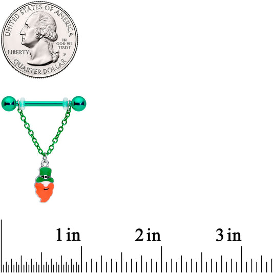 14G 11/16 Leprechaun St Patricks Day Chain Dangle Nipple Ring Set