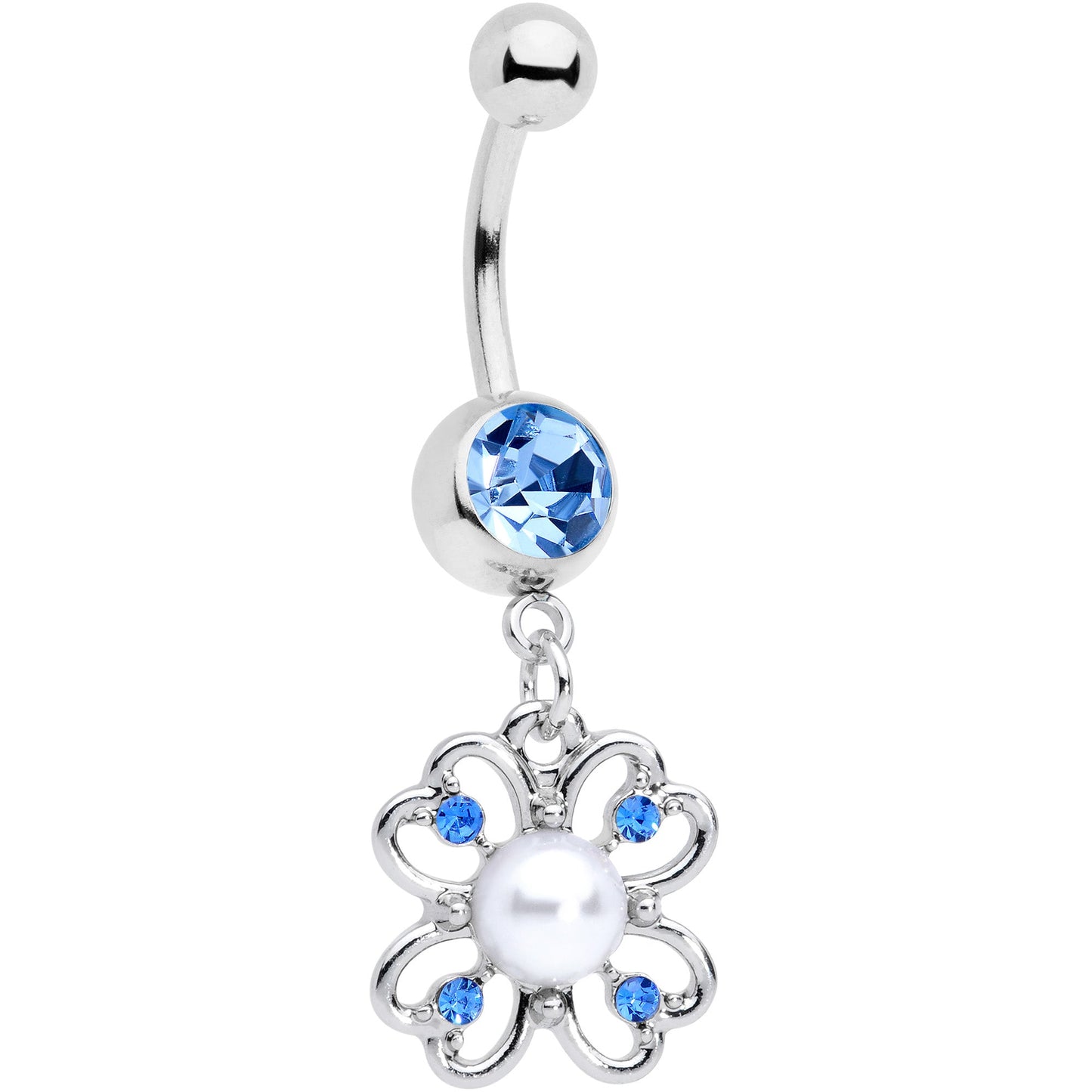 Light Blue Gem Shamrock St Patricks Day Dangle Belly Ring