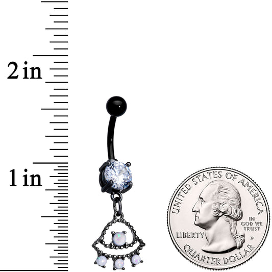 Clear CZ Gem Black White Faux Opal UFO Dangle Belly Ring