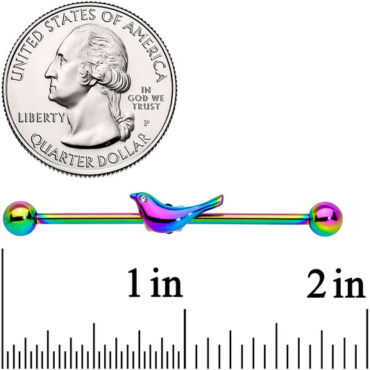 14G Clear Gem Rainbow Bird Industrial Barbell 38mm