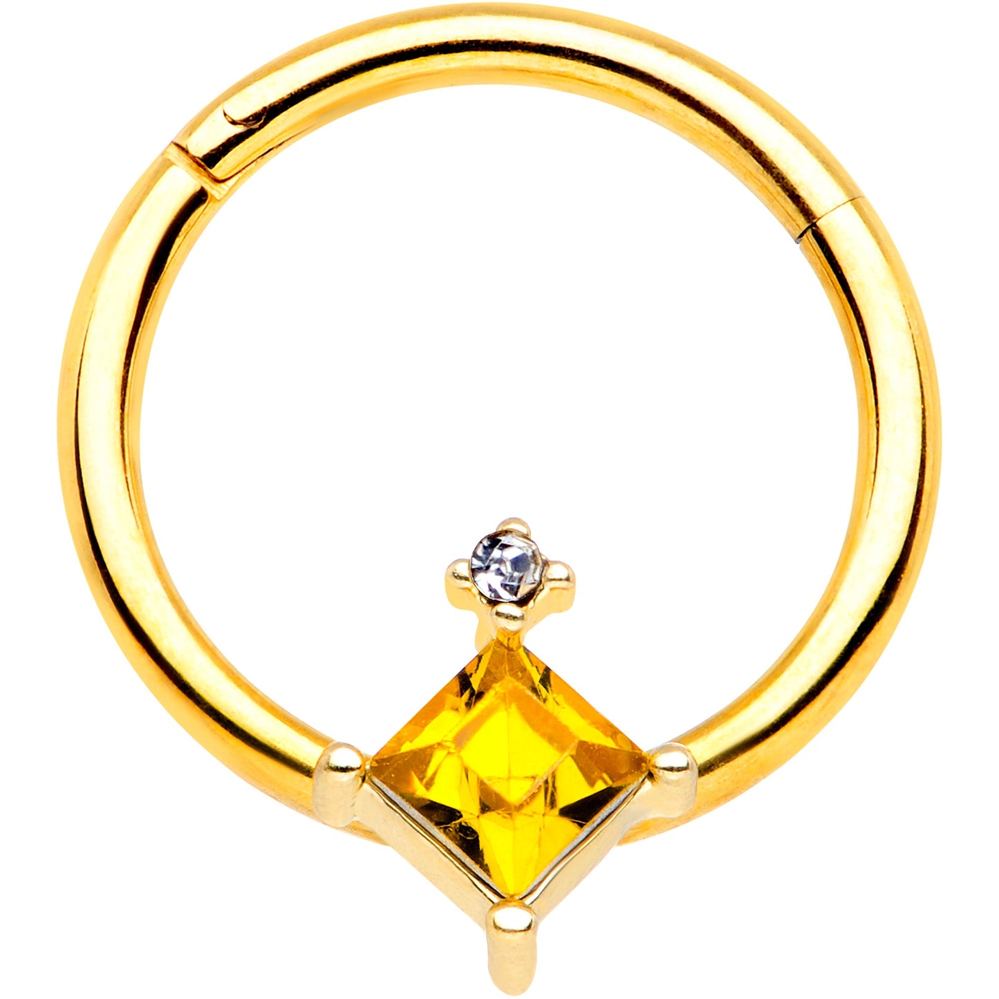 16G 3/8 Yellow Clear Gem Gold Tone Rhombus Septum Ring