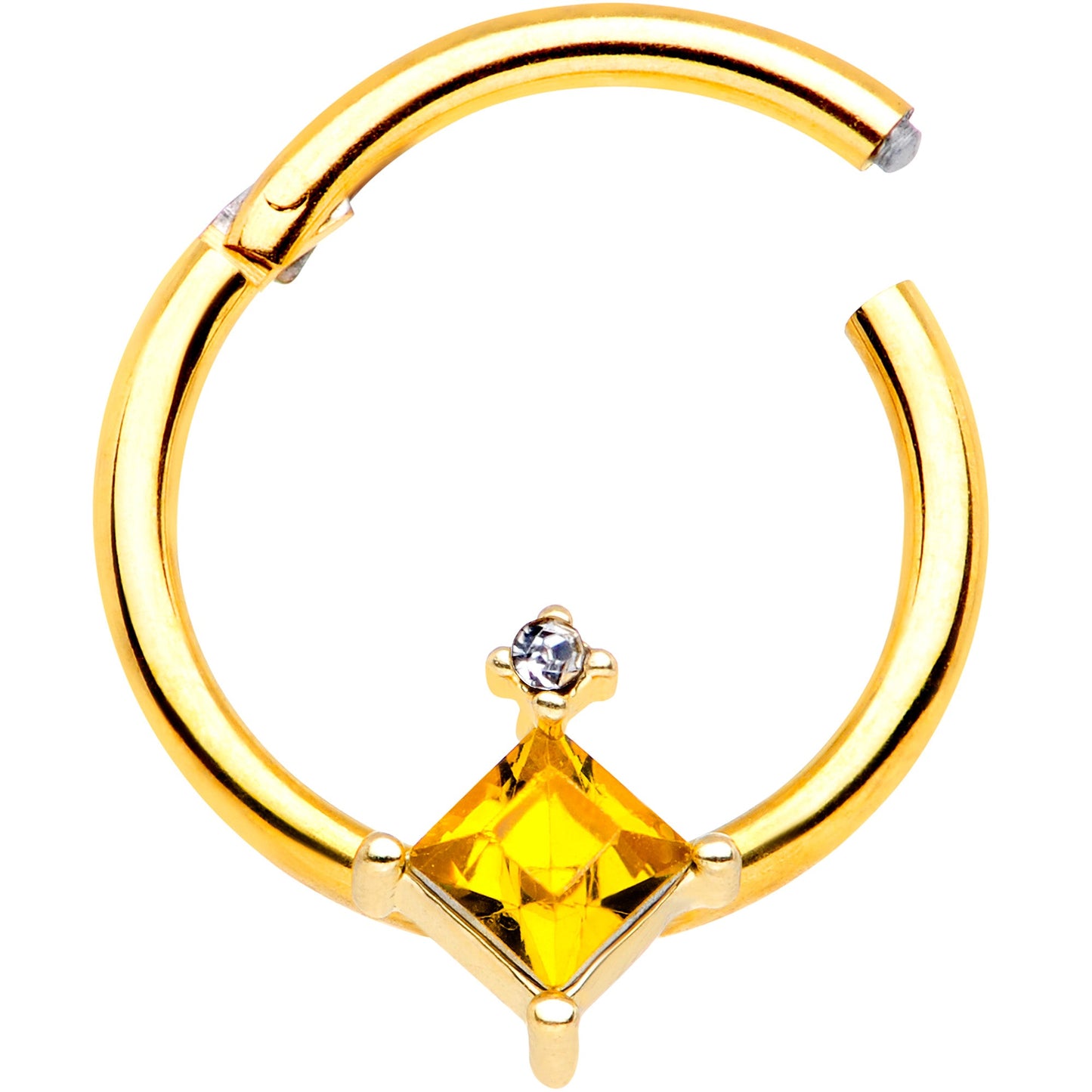 16G 3/8 Yellow Clear Gem Gold Tone Rhombus Septum Ring