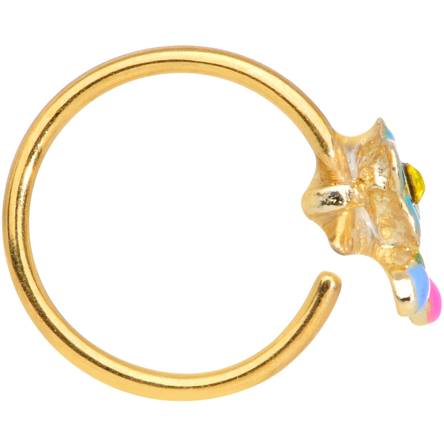 20G 5/16 Yellow Gem Gold Tone Neon Flower Nose Hoop