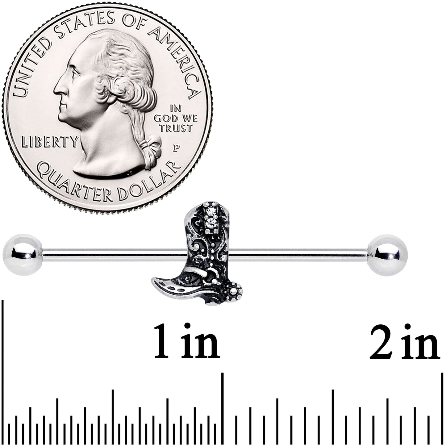 14G Clear Gem Cowboy Boot Industrial Barbell 38mm