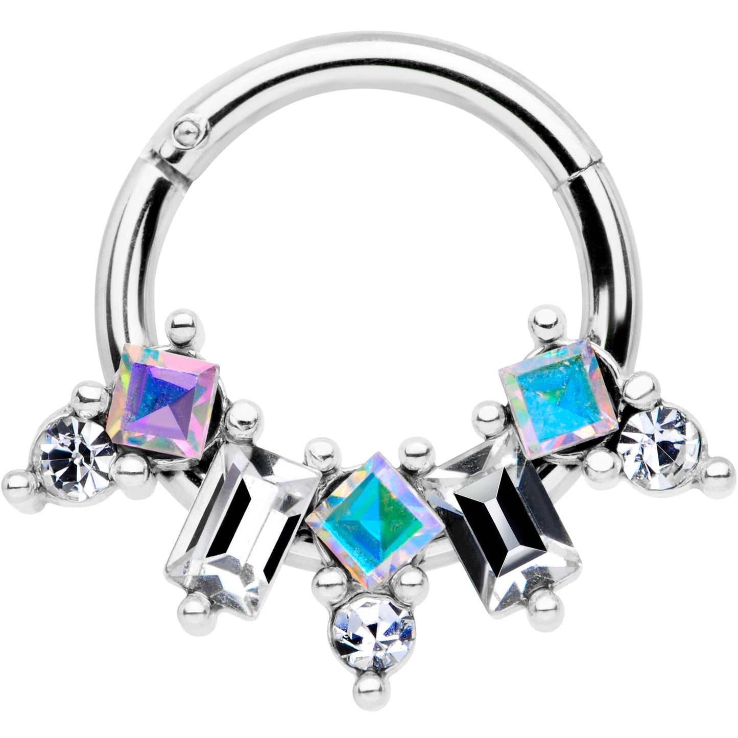 16G 5/16 Aurora CZ Gem Fan Hinged Segment Ring