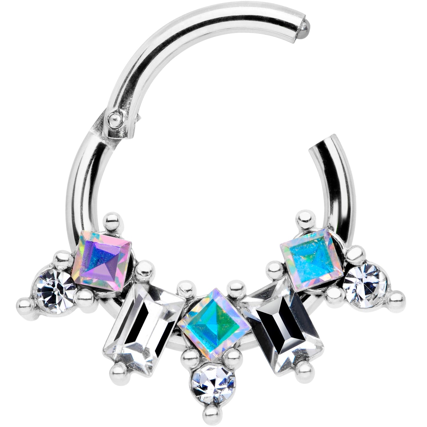 16G 5/16 Aurora CZ Gem Fan Hinged Segment Ring