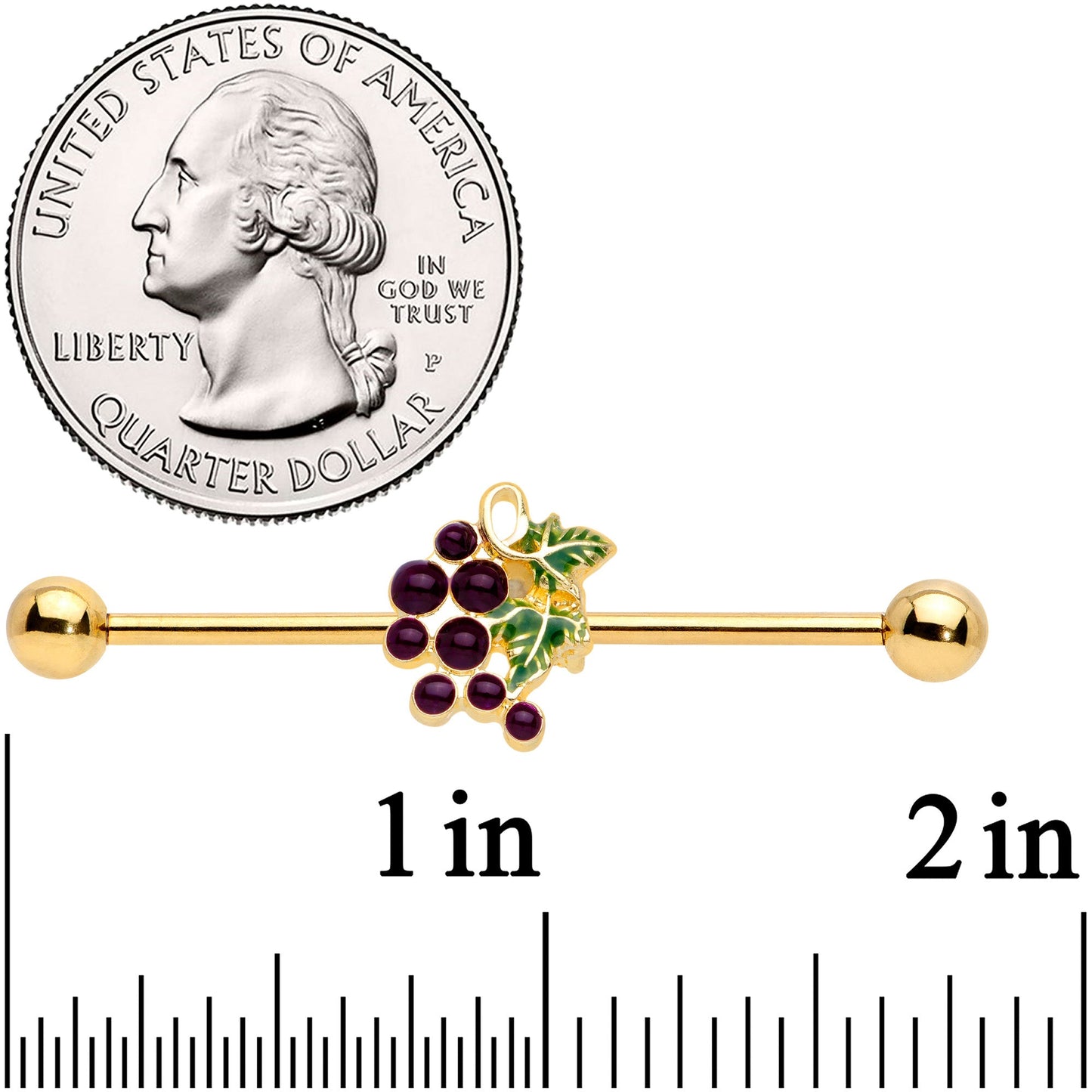 14G Gold Tone Yummy Grapes Industrial Barbell 38mm