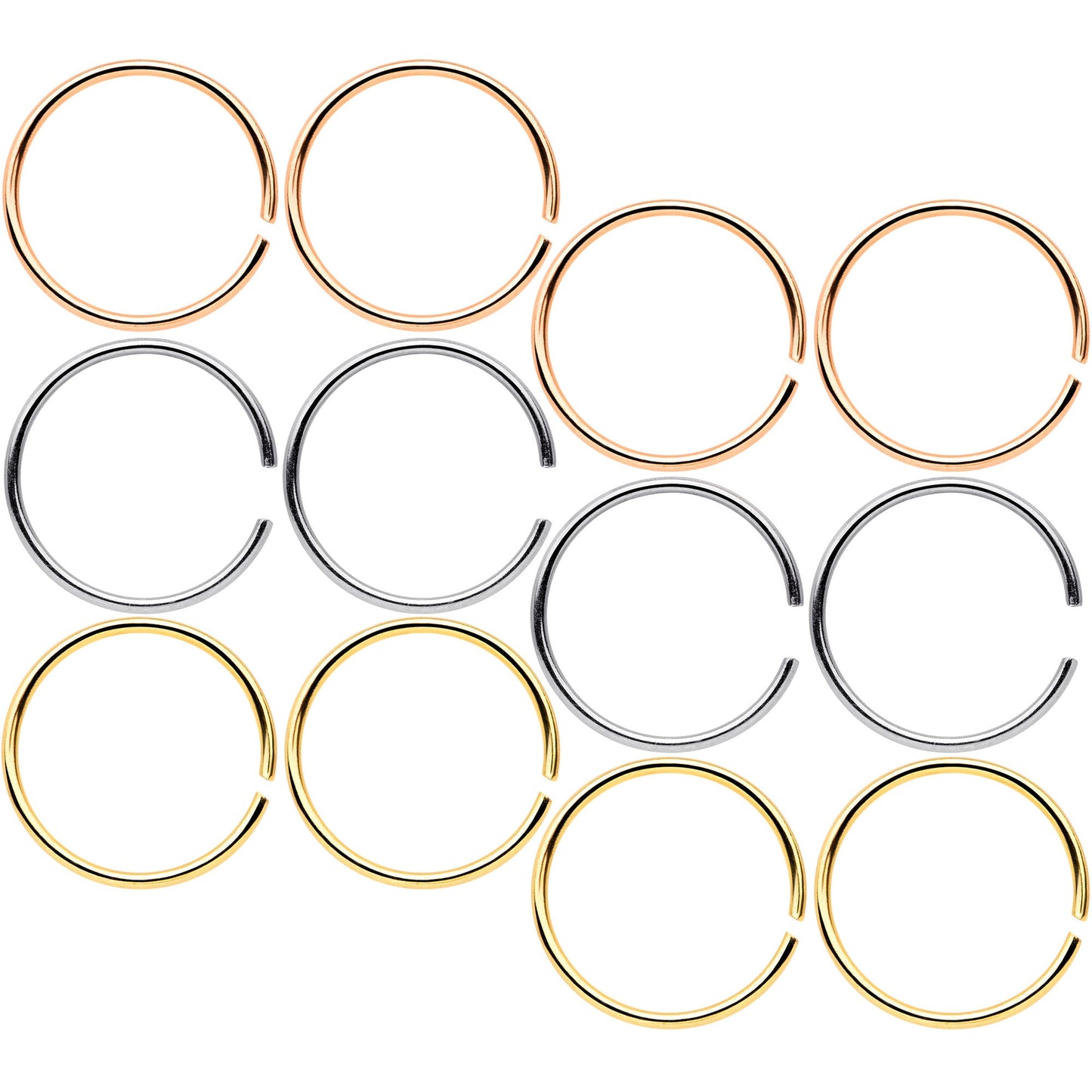 22G 5/16 Gold Tone Rose Gold Tone Anodized Seamless Circular Ring Set of 12