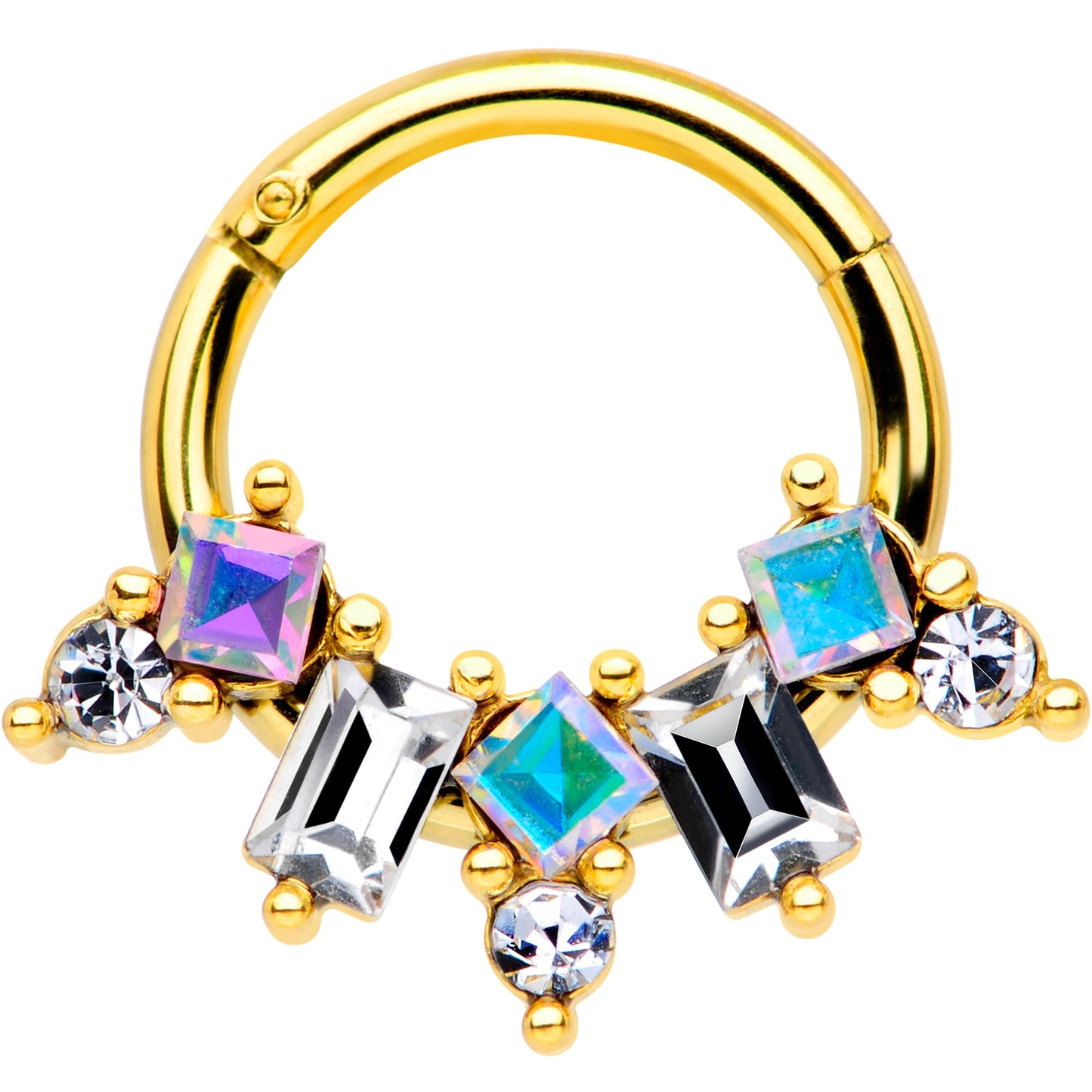 16G 5/16 Aurora CZ Gem Gold Tone Fan Hinged Segment Ring