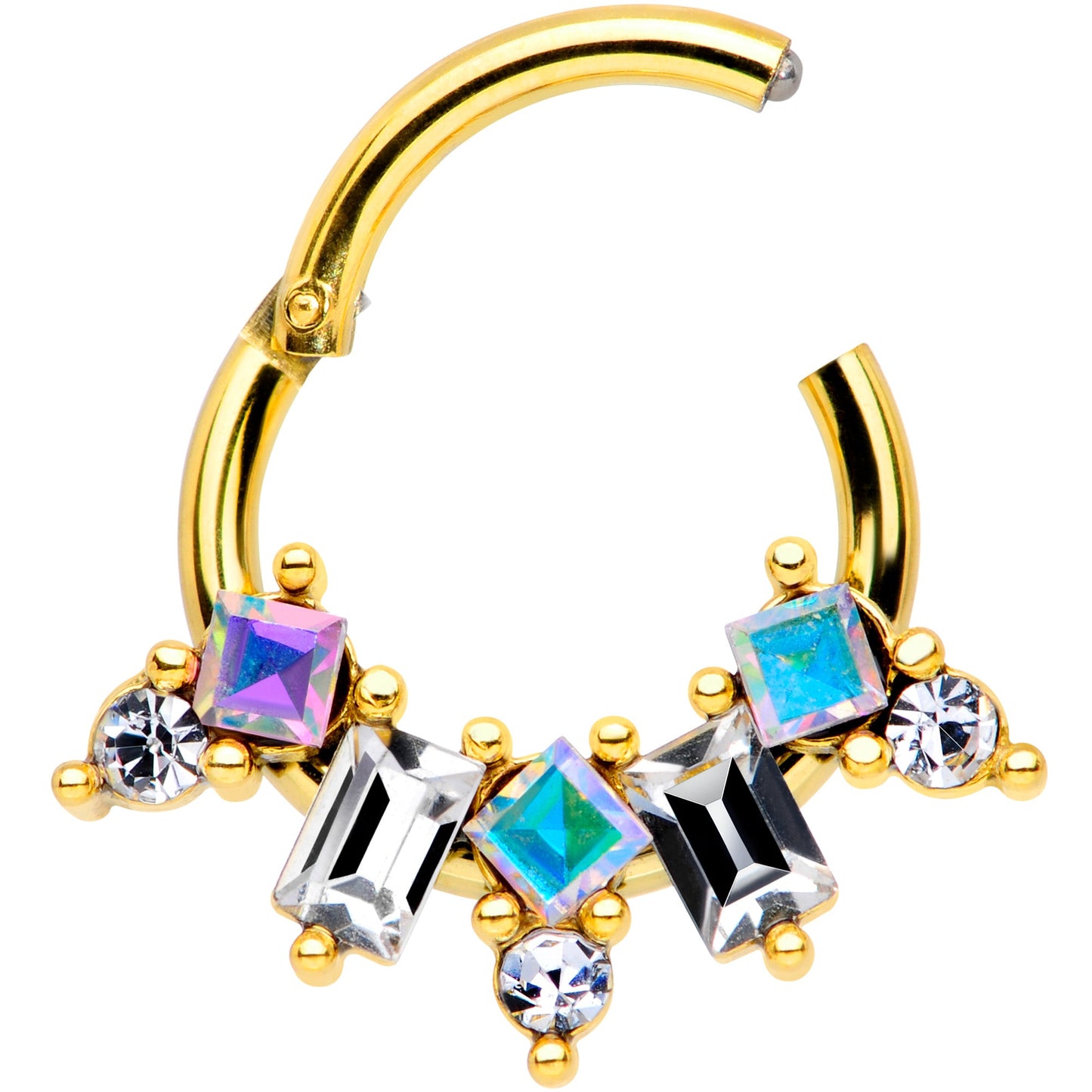 16G 5/16 Aurora CZ Gem Gold Tone Fan Hinged Segment Ring