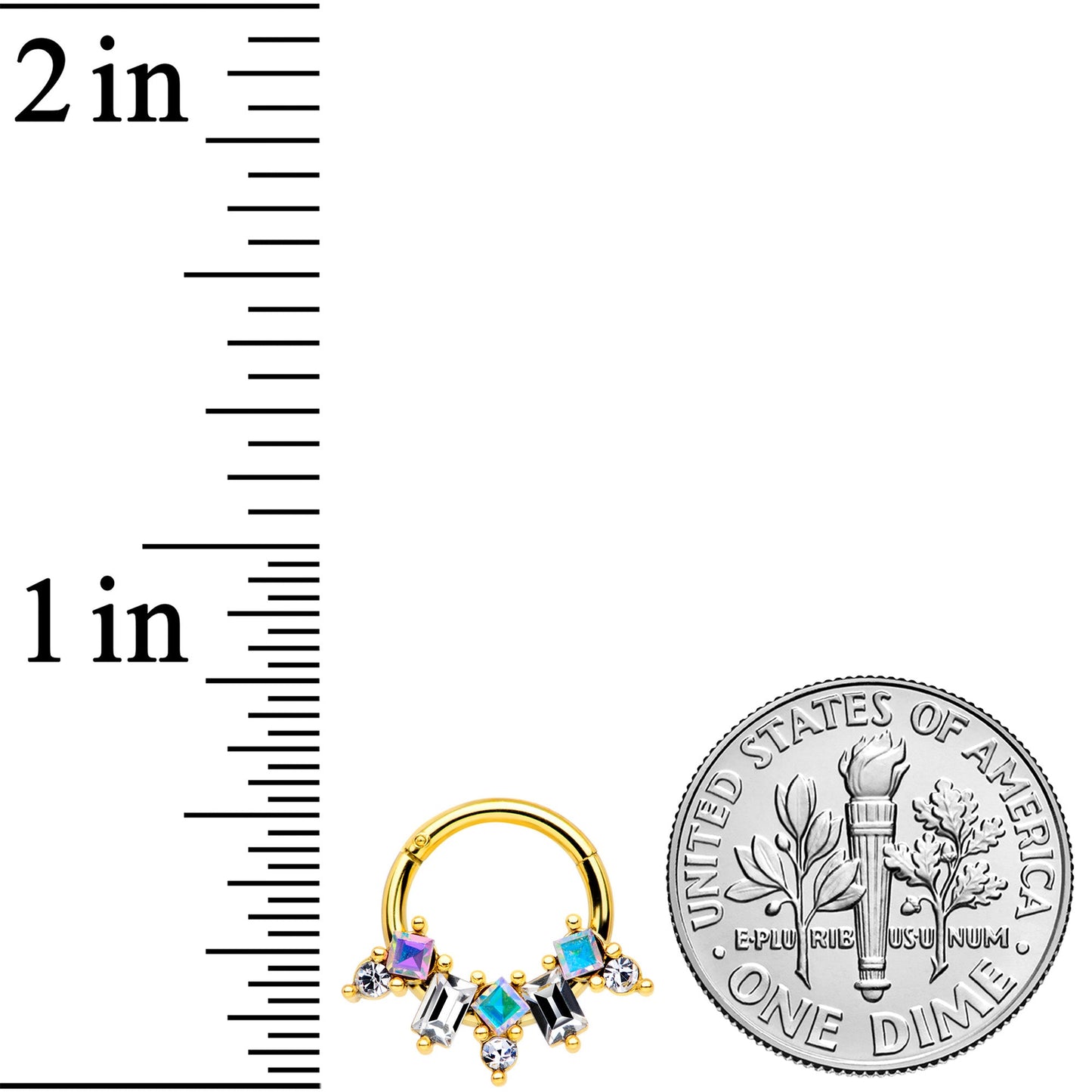 16G 5/16 Aurora CZ Gem Gold Tone Fan Hinged Segment Ring