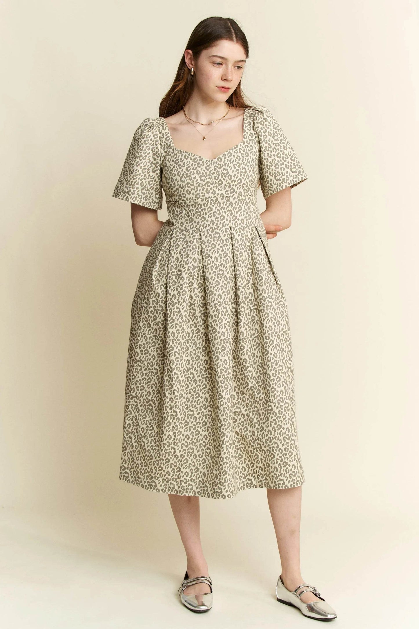 Jade By Jane Full Size Leopard Print Bell Sleeve Midi Dress Plus Size