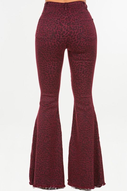 Leopard Bell Bottom Jean in Burgundy- Inseam 32