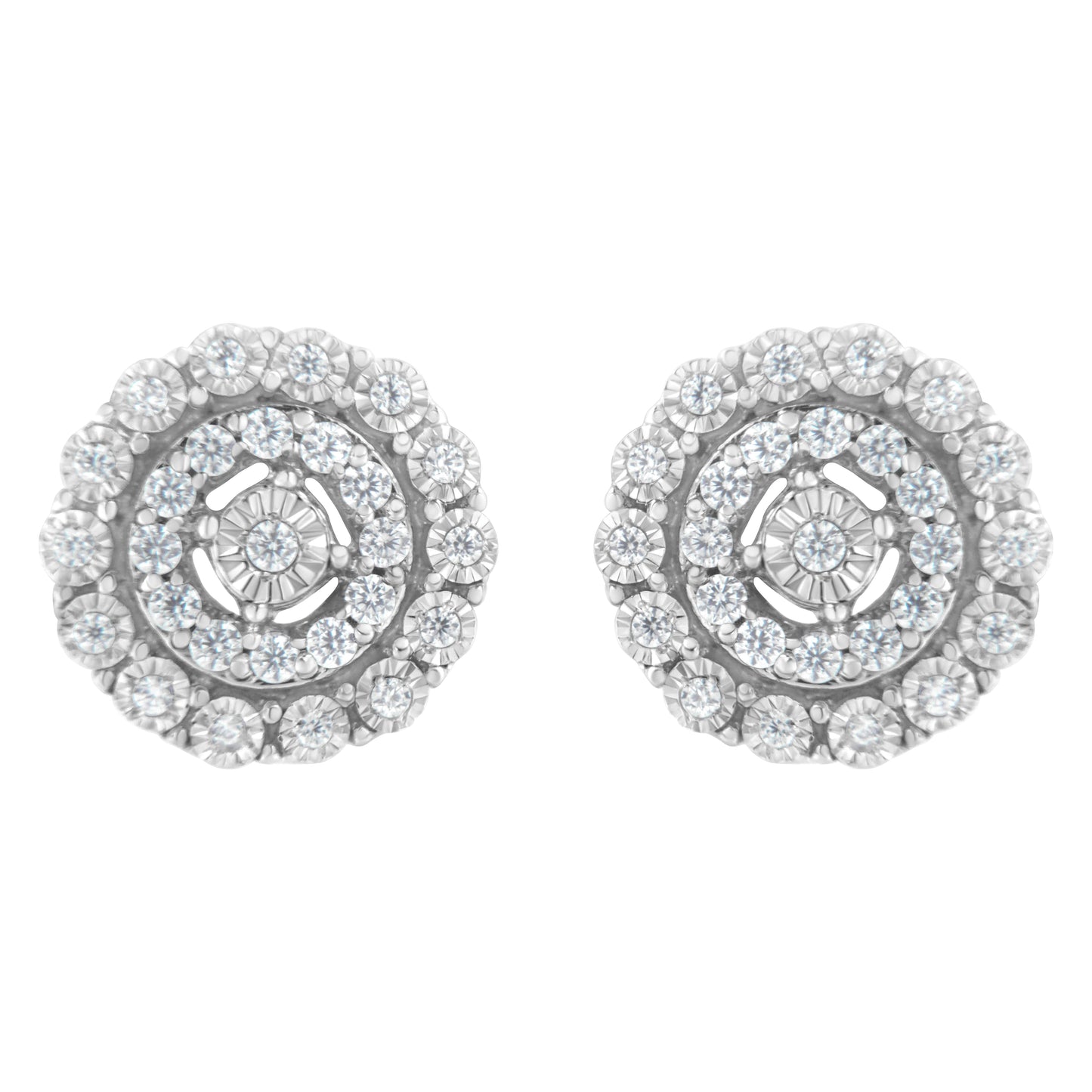 10KT White Gold 1/2 cttw Double Halo Brilliant Round-Cut Diamond Stud Earrings (I-J Clarity, I2-I3 Color)