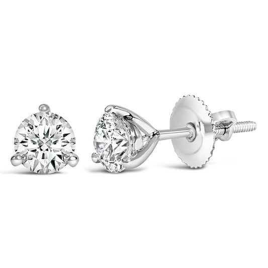 14K White Gold 2.0 Cttw 3-Prong Martini Set Brilliant Round-Cut Solitaire Lab Grown Diamond Screwback Stud Earrings (F-G Color, VS1-VS2 Clarity)