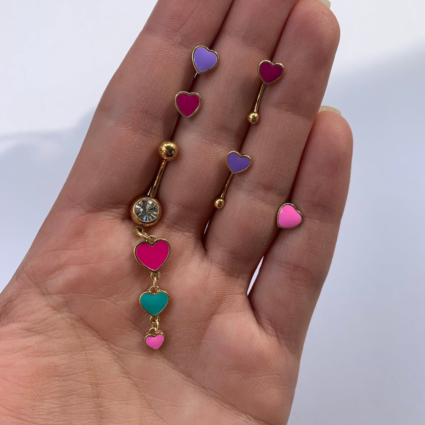 16G 5/16 Gold Tone Purple Heart Valentines Curved Eyebrow Ring