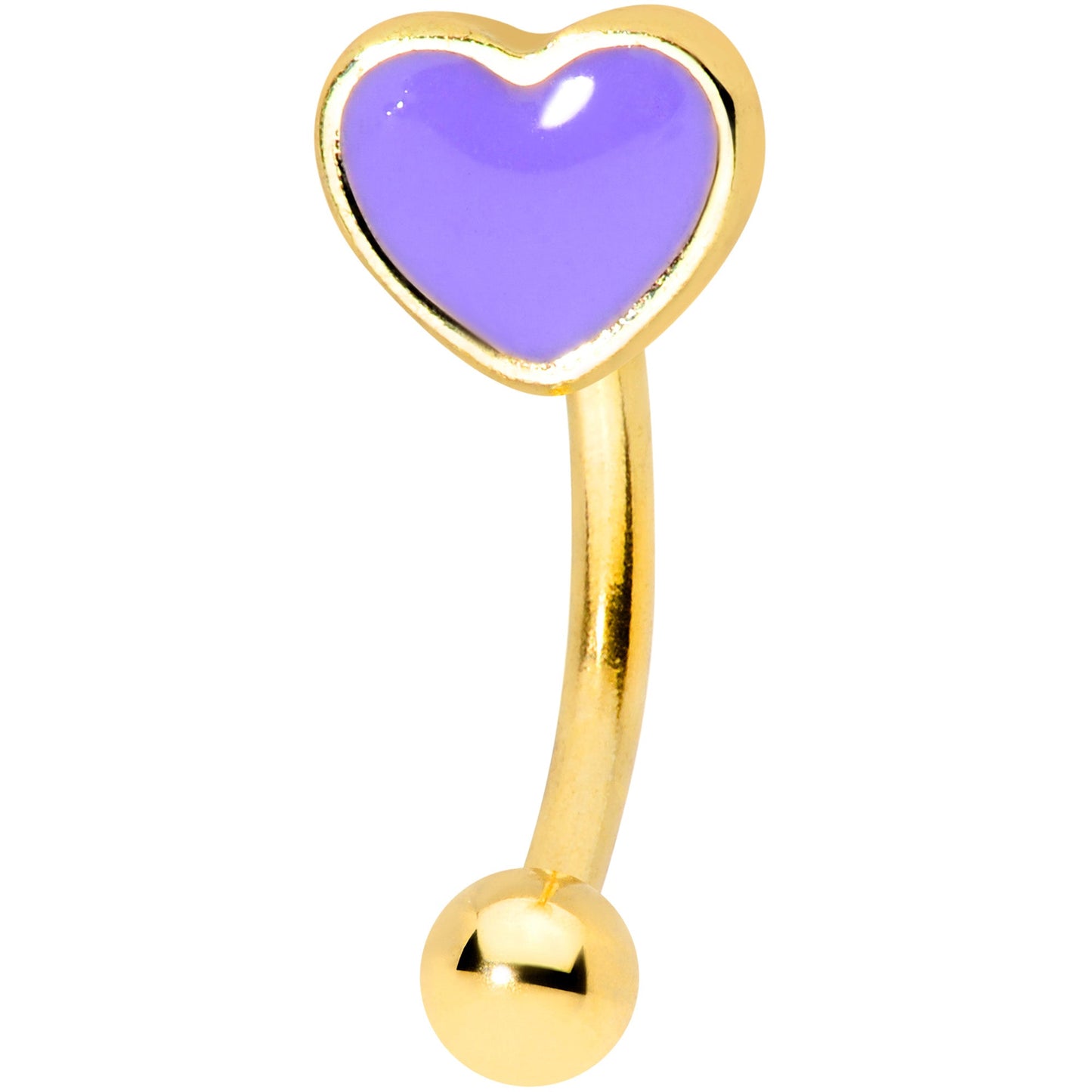 16G 5/16 Gold Tone Purple Heart Valentines Curved Eyebrow Ring
