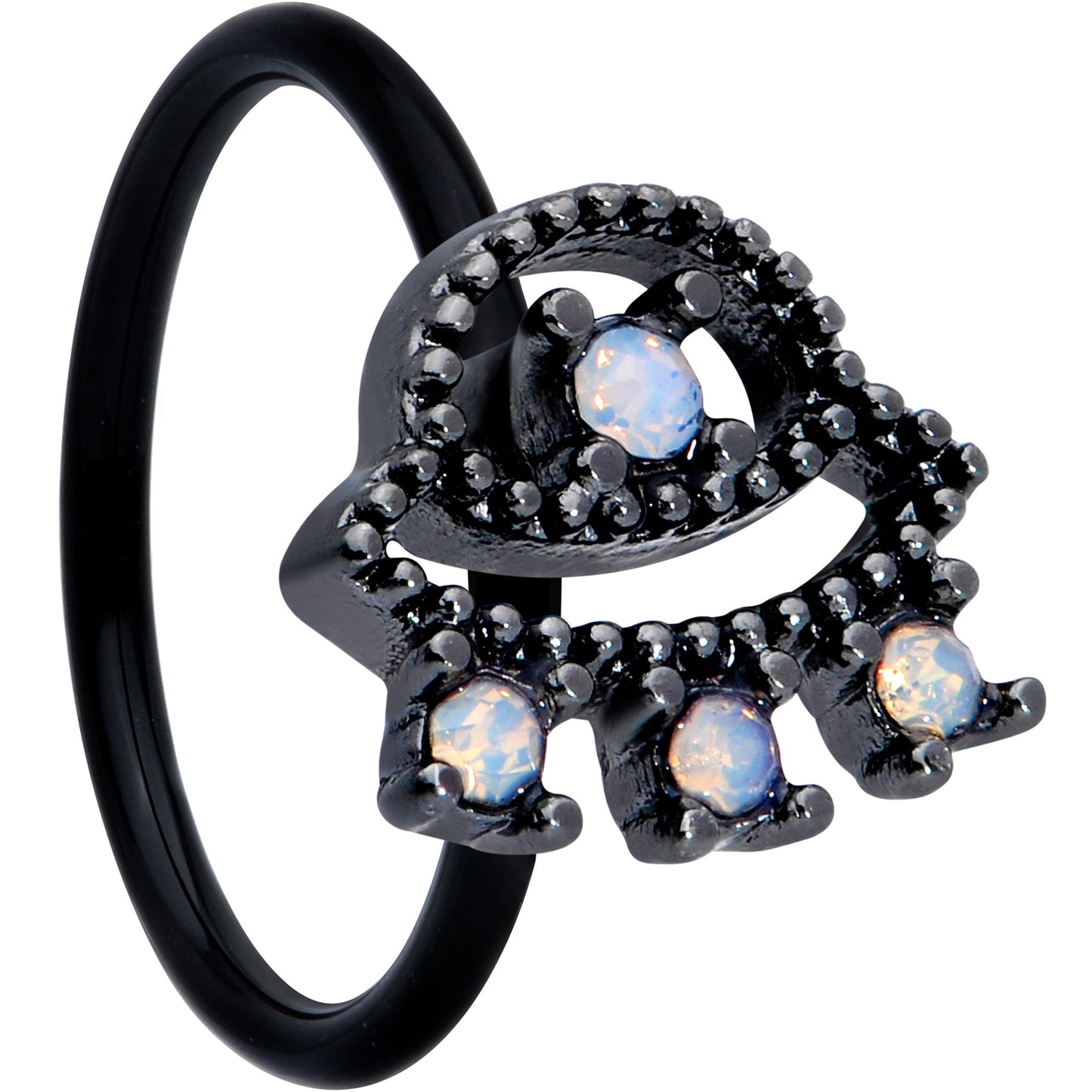 20G 5/16 White Faux Opal Black UFO Nose Hoop