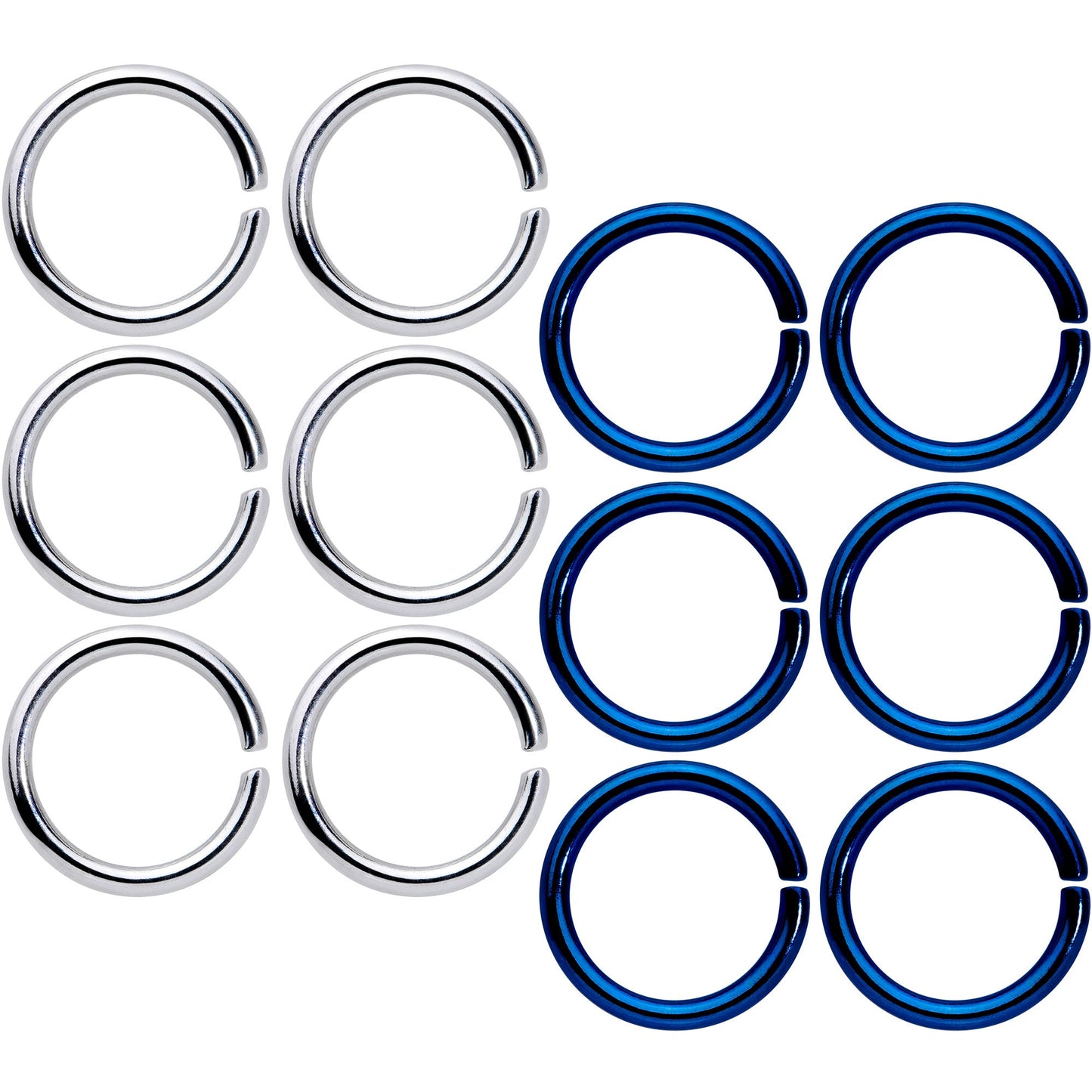 16G 5/16 Steel Blue Anodized Seamless Cartilage Ring Set of 12
