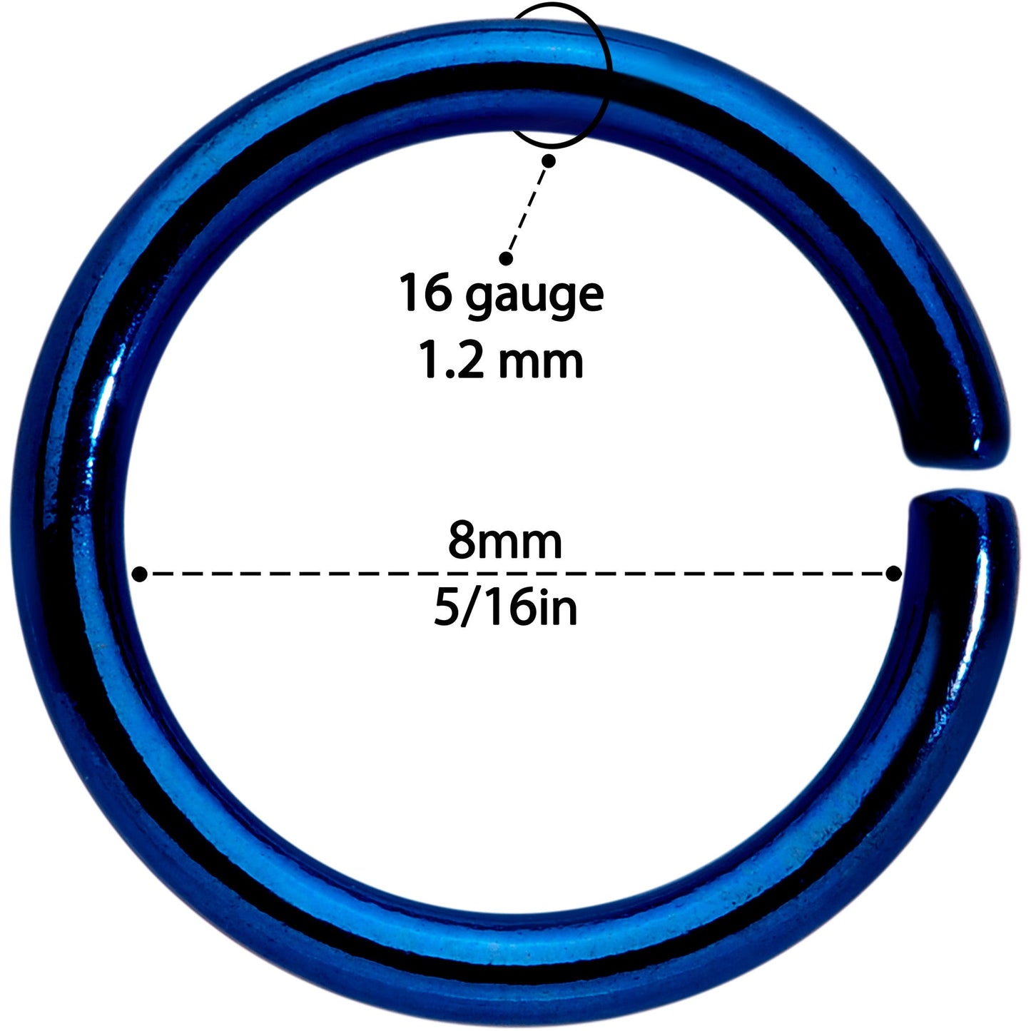 16G 5/16 Steel Blue Anodized Seamless Cartilage Ring Set of 12