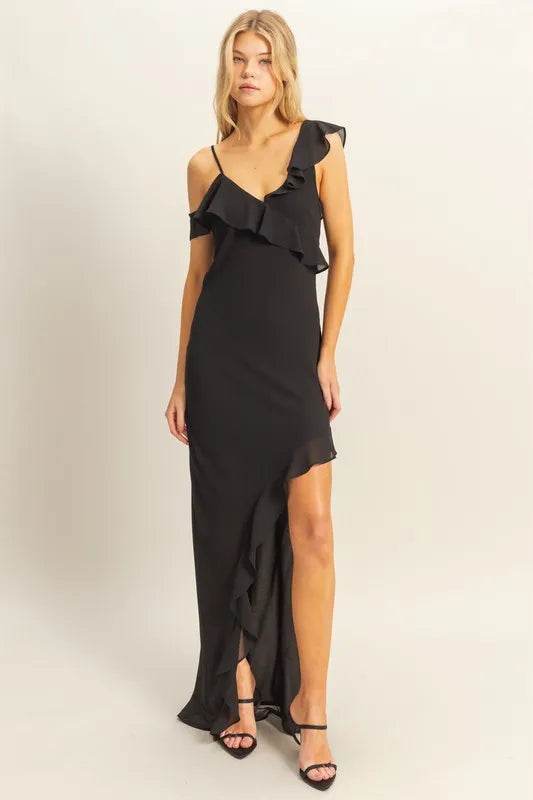 HYFVE Chiffon Ruffle Trim Midi Dress