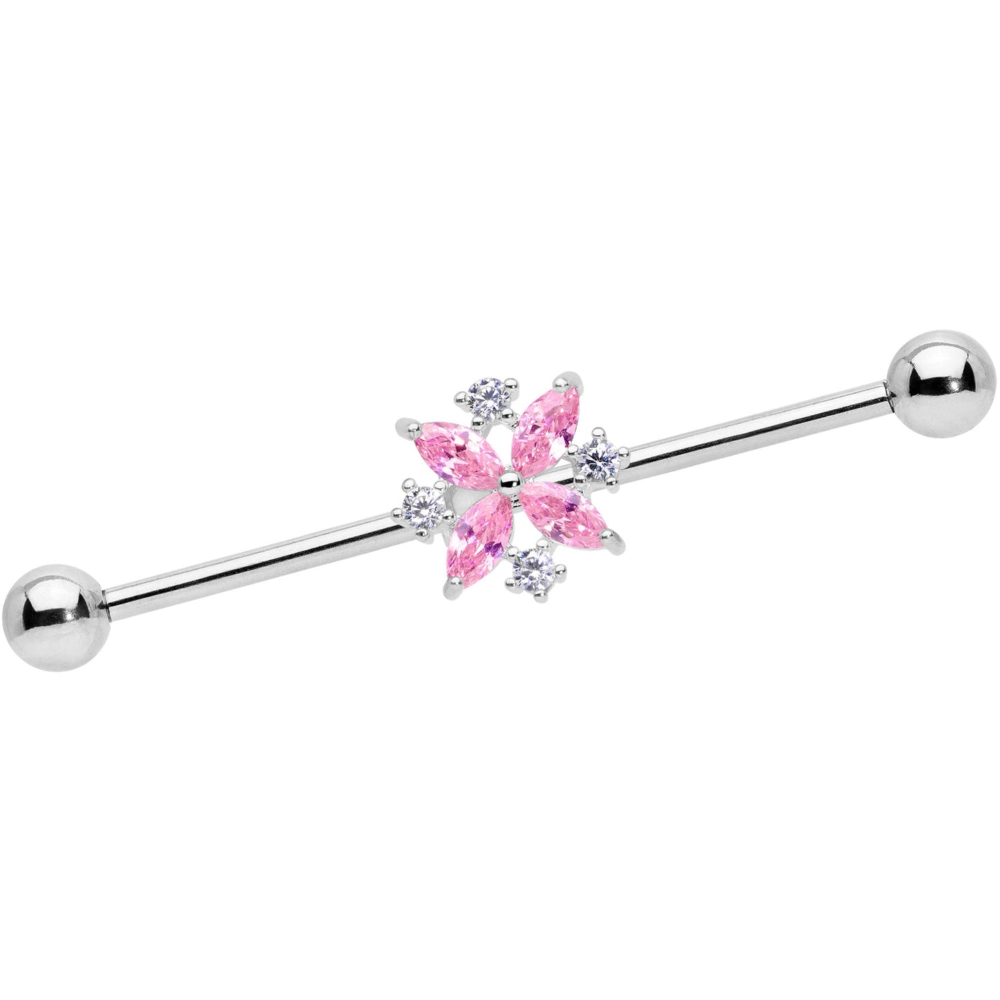 14G Pink CZ Gem Star Burst Industrial Barbell 38mm