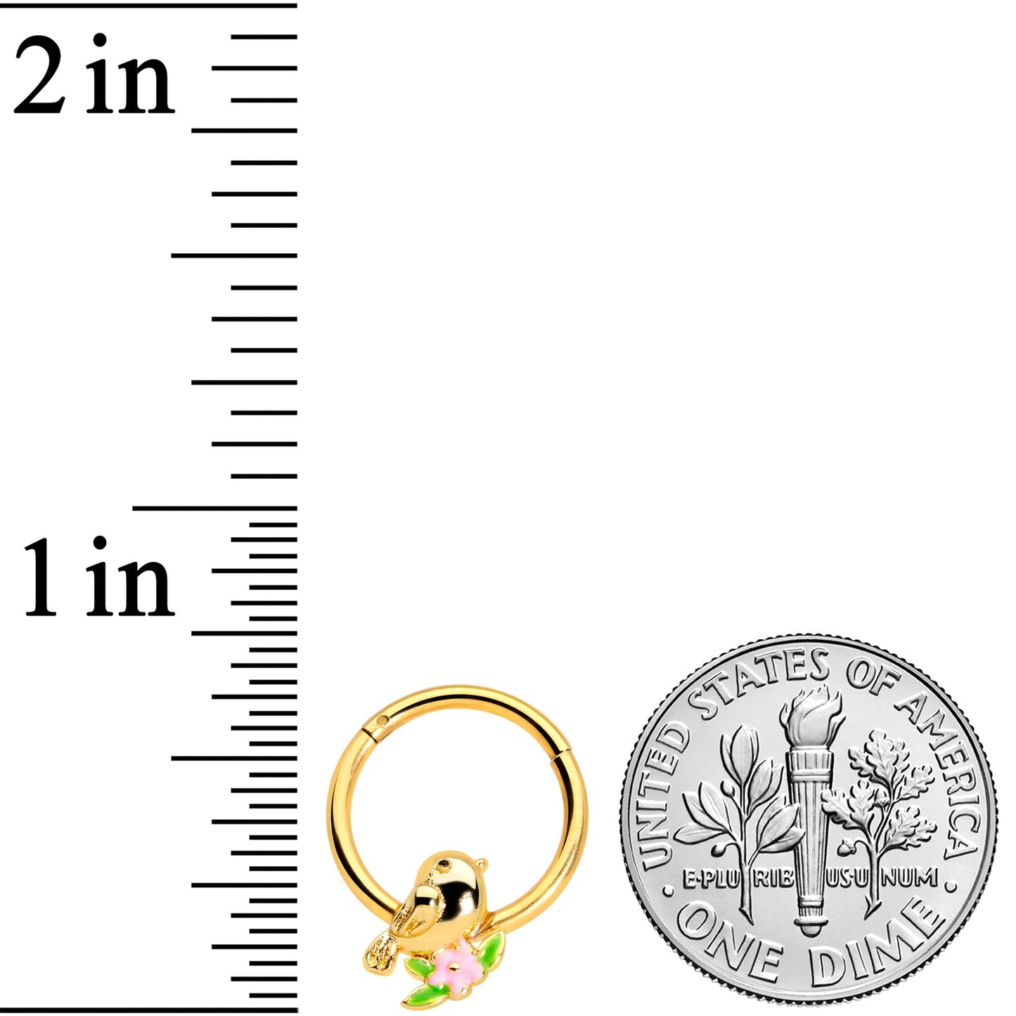 16G 3/8 Gold Tone Bird Pink Flower Hinged Segment Ring