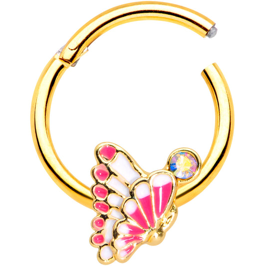 16G 3/8 Aurora Gem Gold Tone Butterfly Hinged Segment Ring