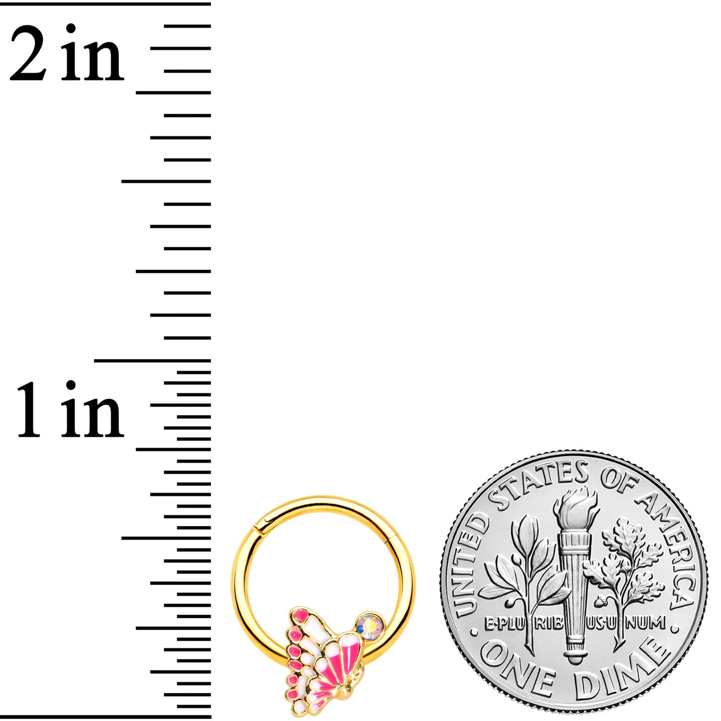 16G 3/8 Aurora Gem Gold Tone Butterfly Hinged Segment Ring