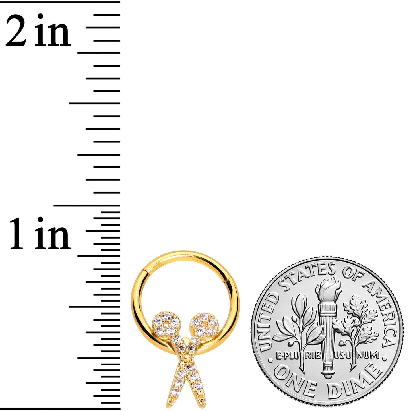 16G 3/8 Clear CZ Gem Gold Tone Scissors Hinged Segment Ring