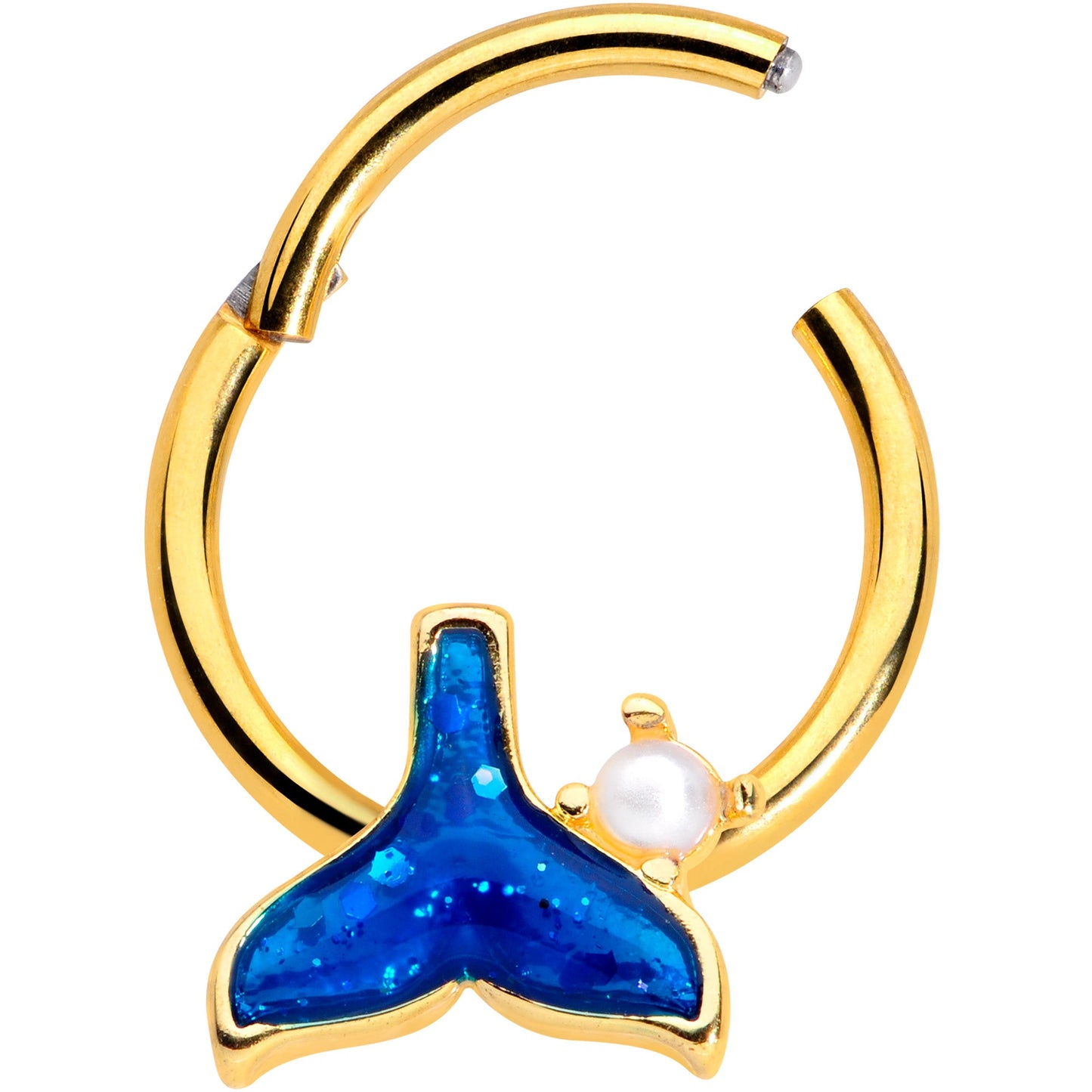 16G 3/8 Gold Tone Iridescent Mermaid Tail Hinged Segment Ring