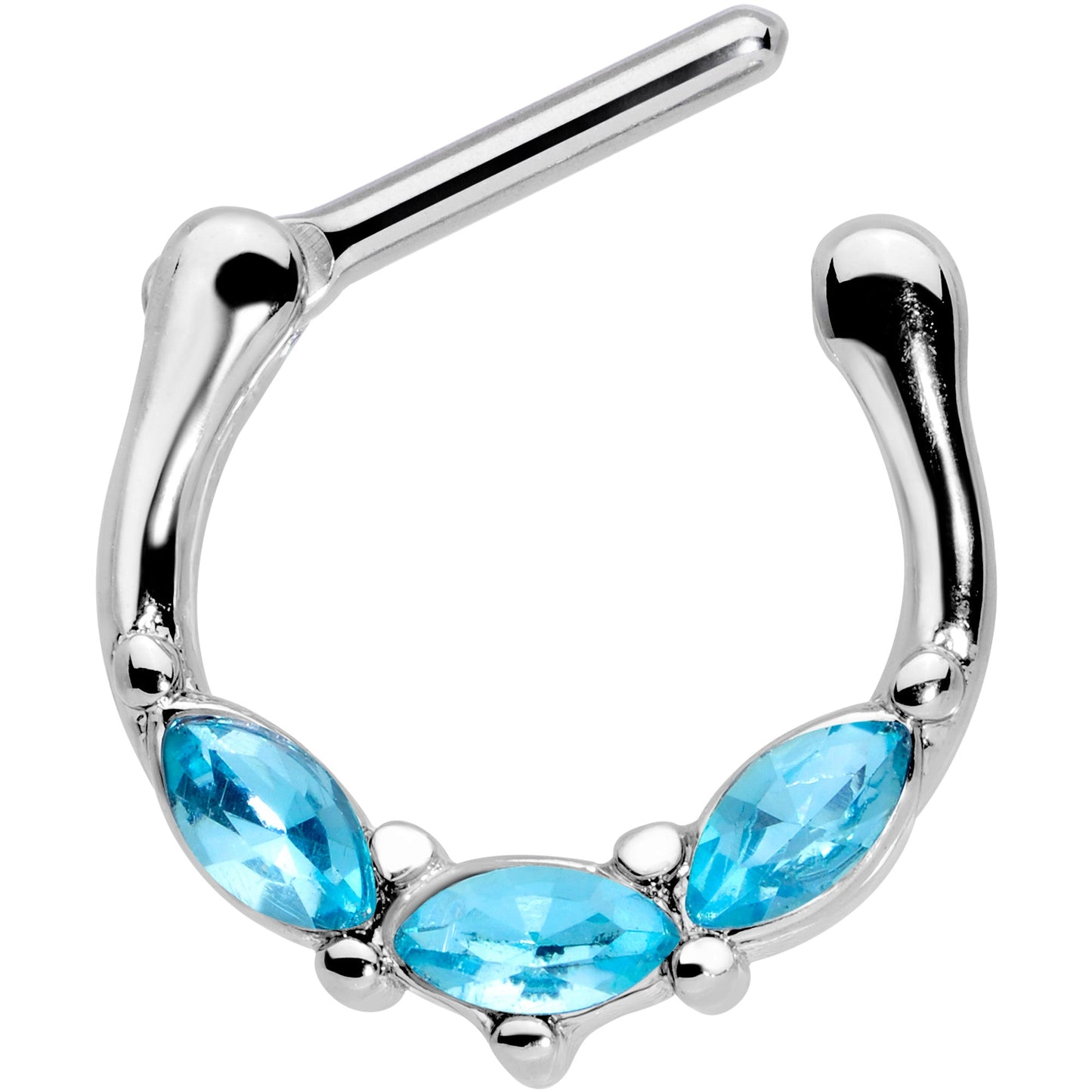 16G 5/16 Aqua Gem Oval Trio Cartilage Clicker